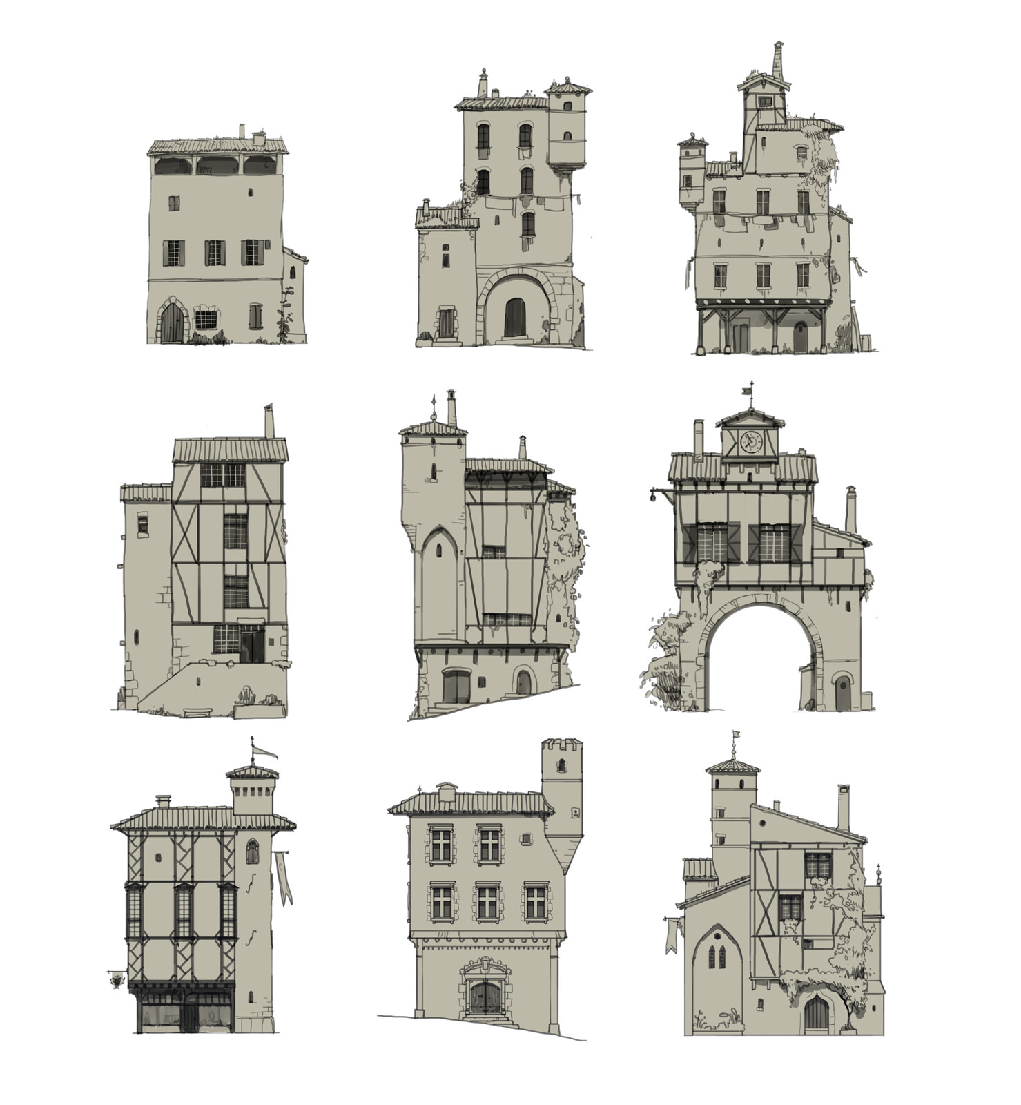 Trying a variety of poor (top) / rich (bottom) buildings, with some more complex visually than others (left/right).