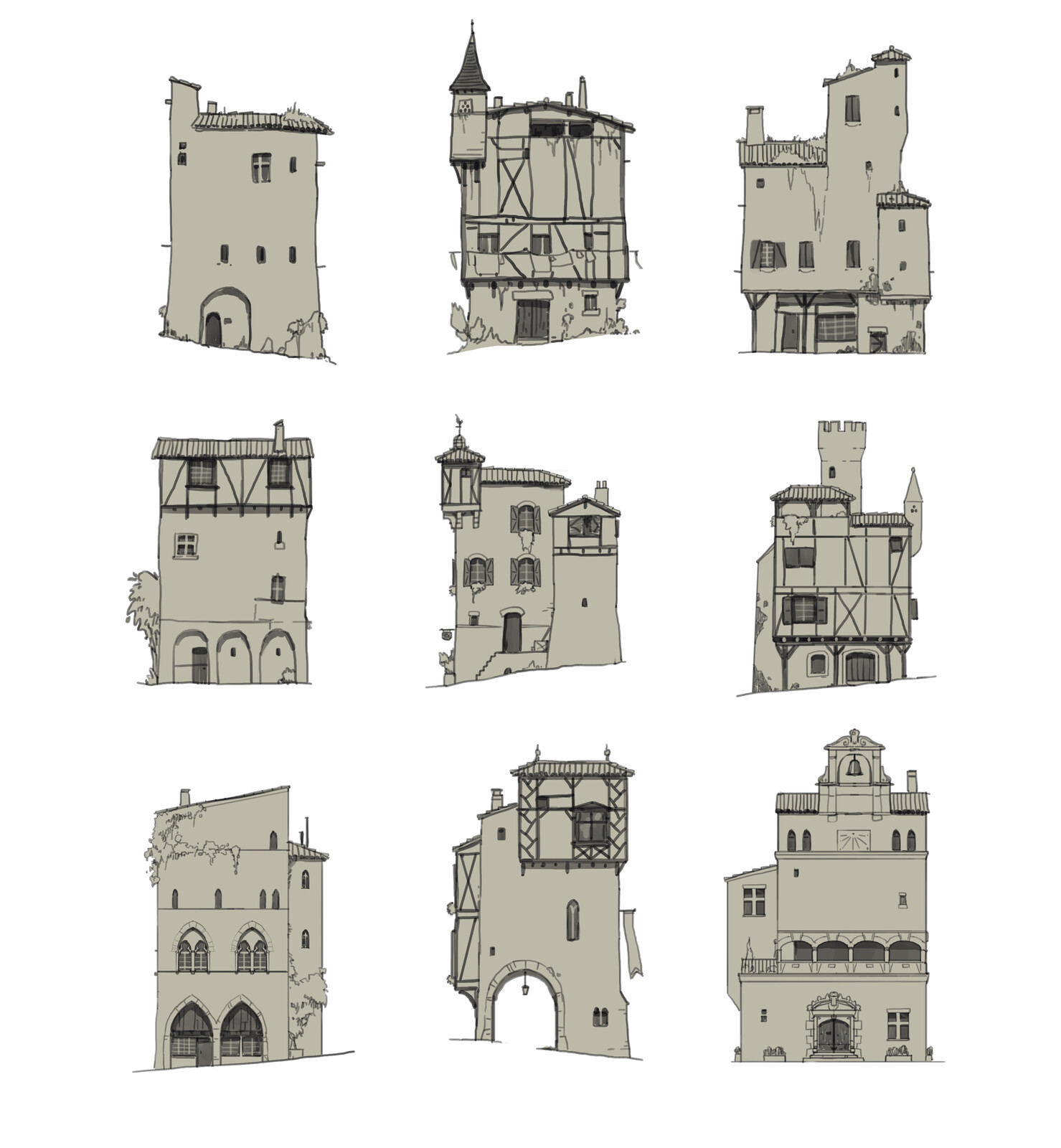 Trying a variety of poor (top) / rich (bottom) buildings, with some more complex visually than others (left/right).