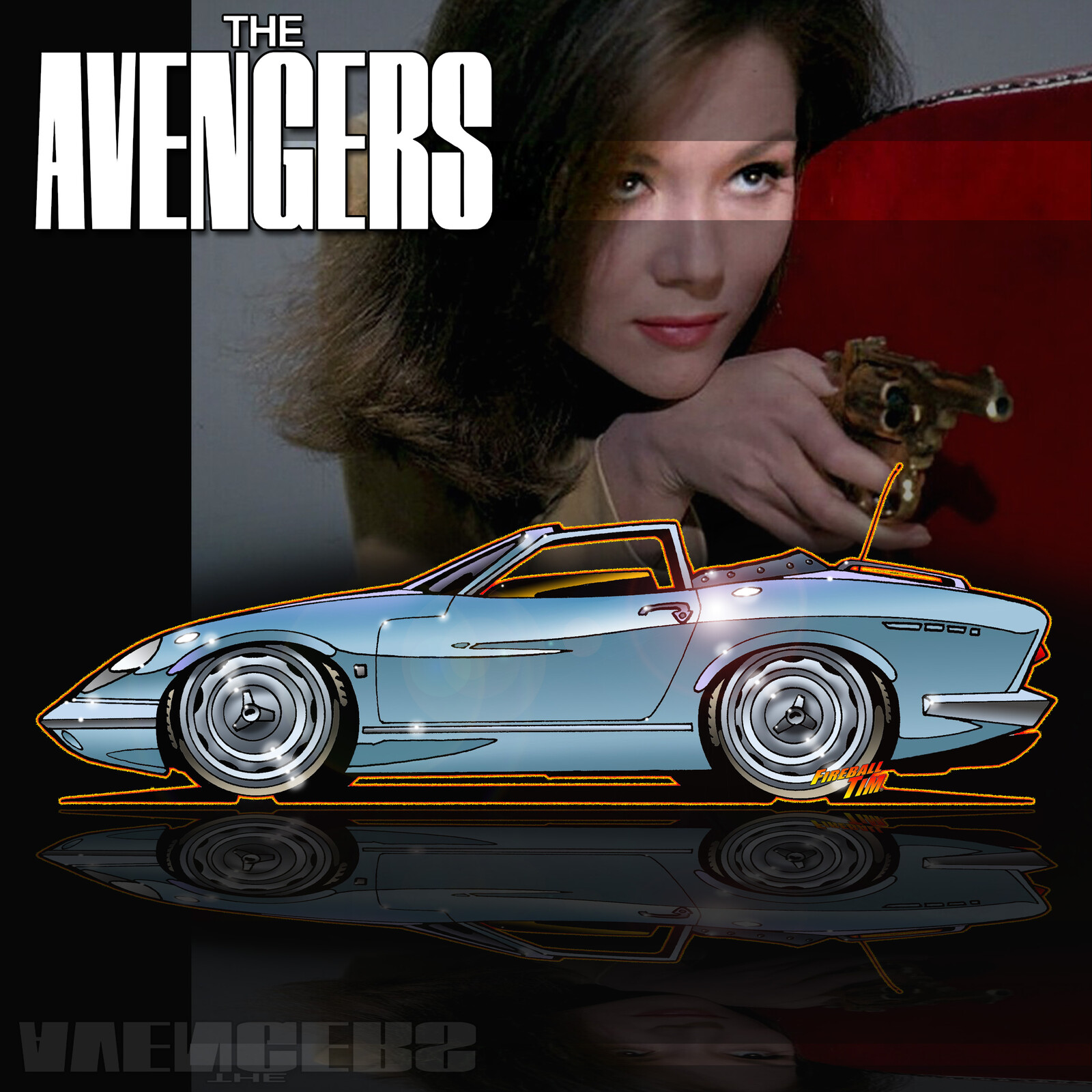 Avengers Emma Peel Lotus Elan Art by Fireball Tim
