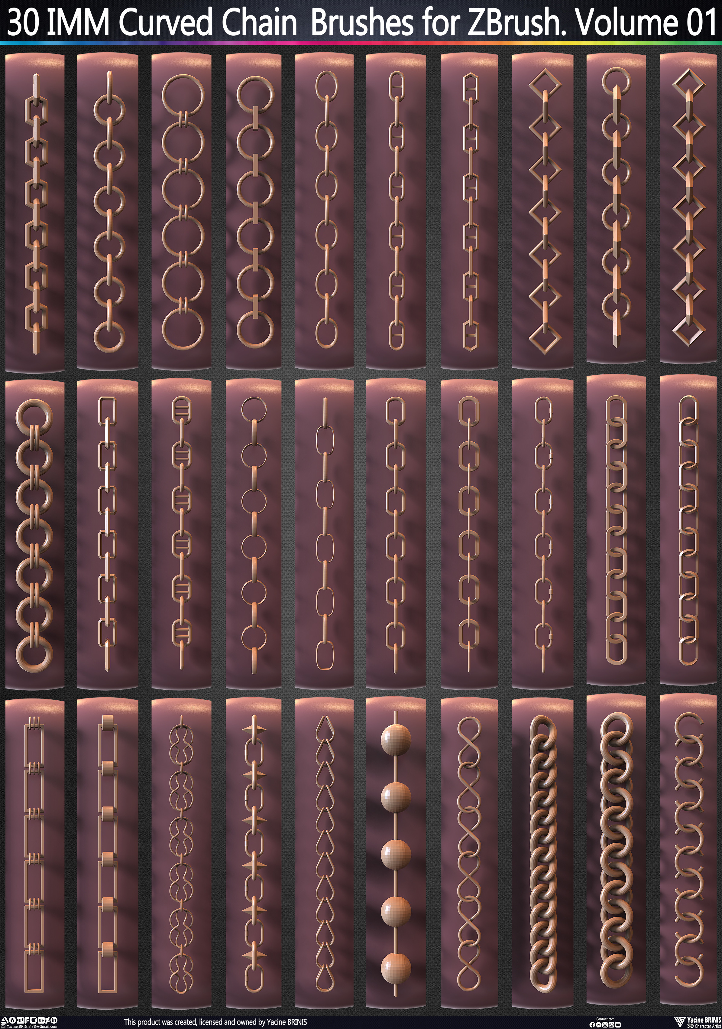 30 IMM Curved Chain Brushes for ZBrush Sculpted by Yacine BRINIS Set 003
