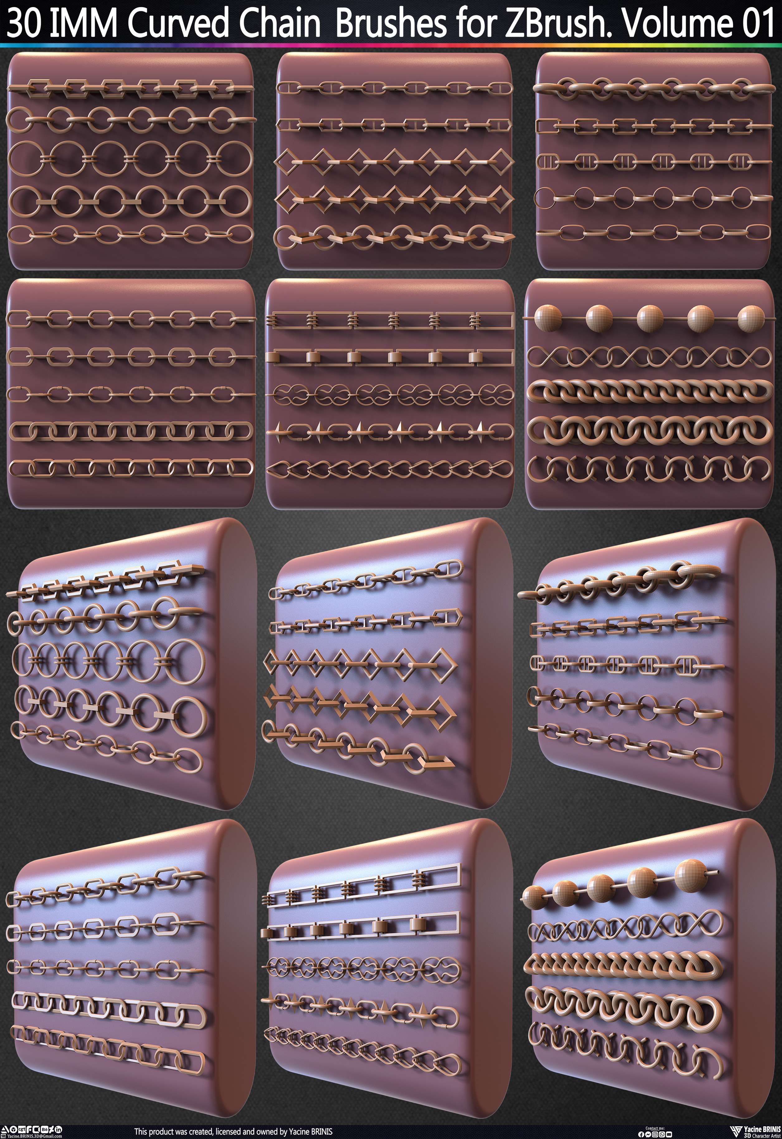30 IMM Curved Chain Brushes for ZBrush Sculpted by Yacine BRINIS Set 004