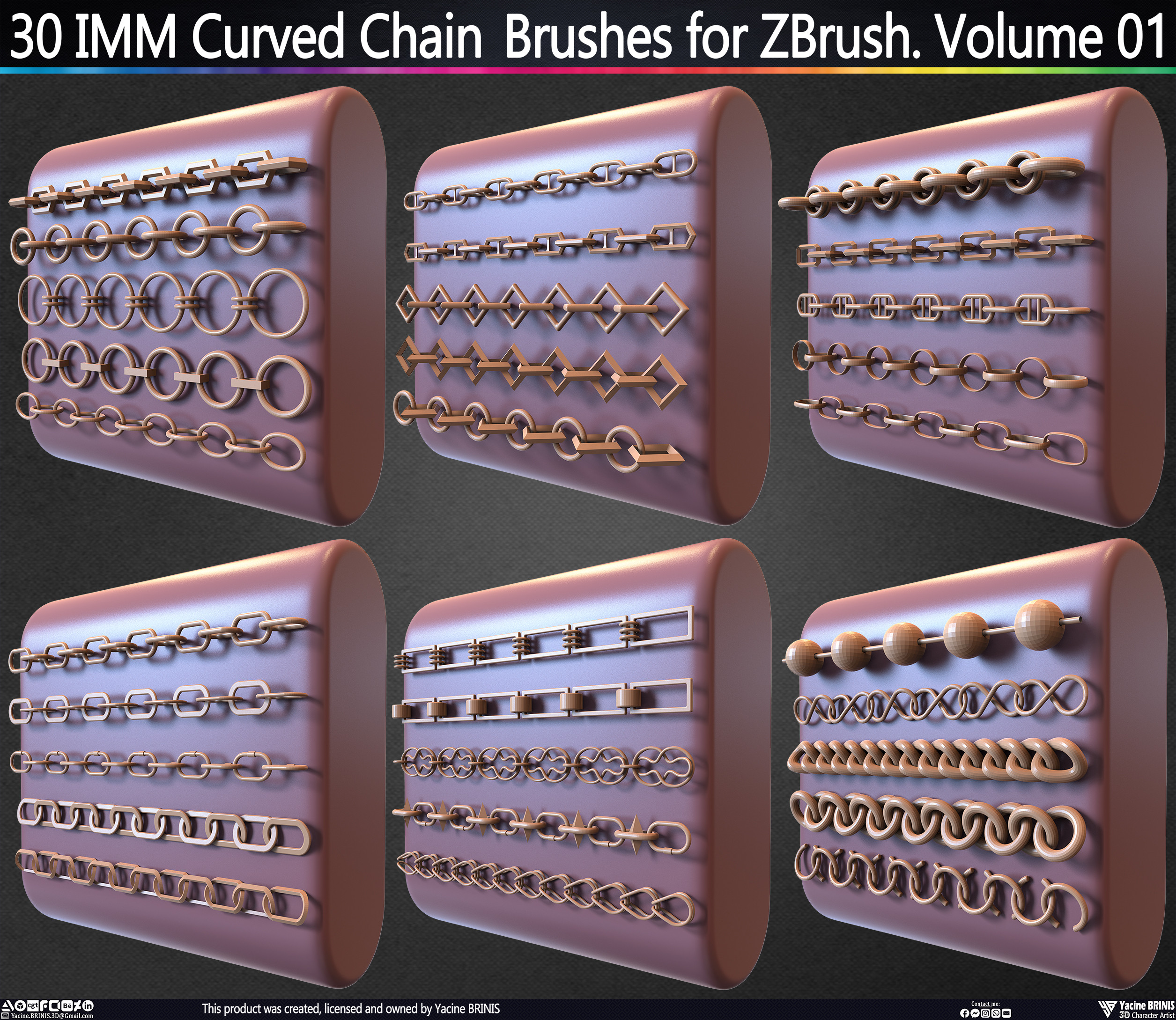 30 IMM Curved Chain Brushes for ZBrush Sculpted by Yacine BRINIS Set 005
