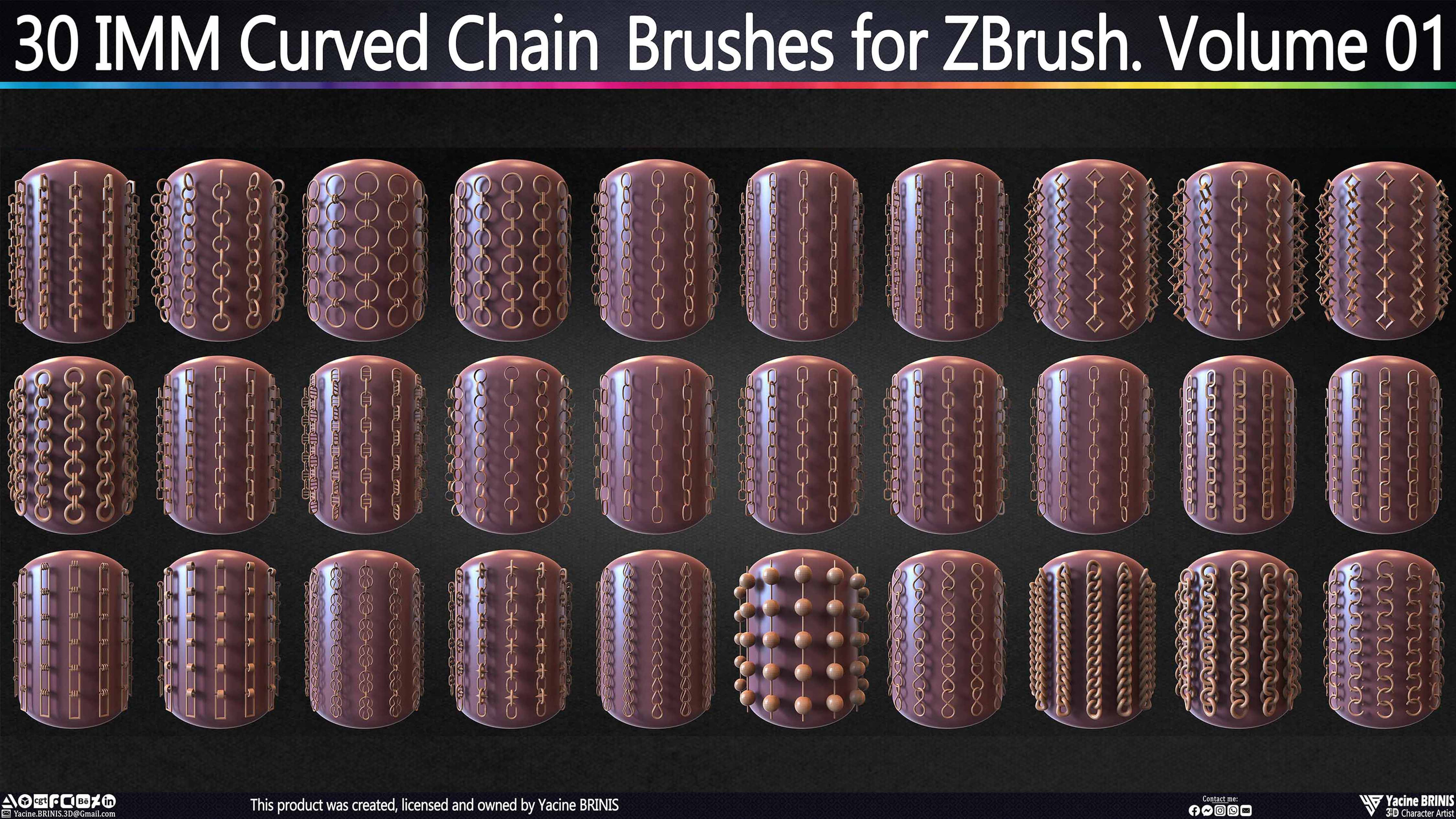 30 IMM Curved Chain Brushes for ZBrush Sculpted by Yacine BRINIS Set 008