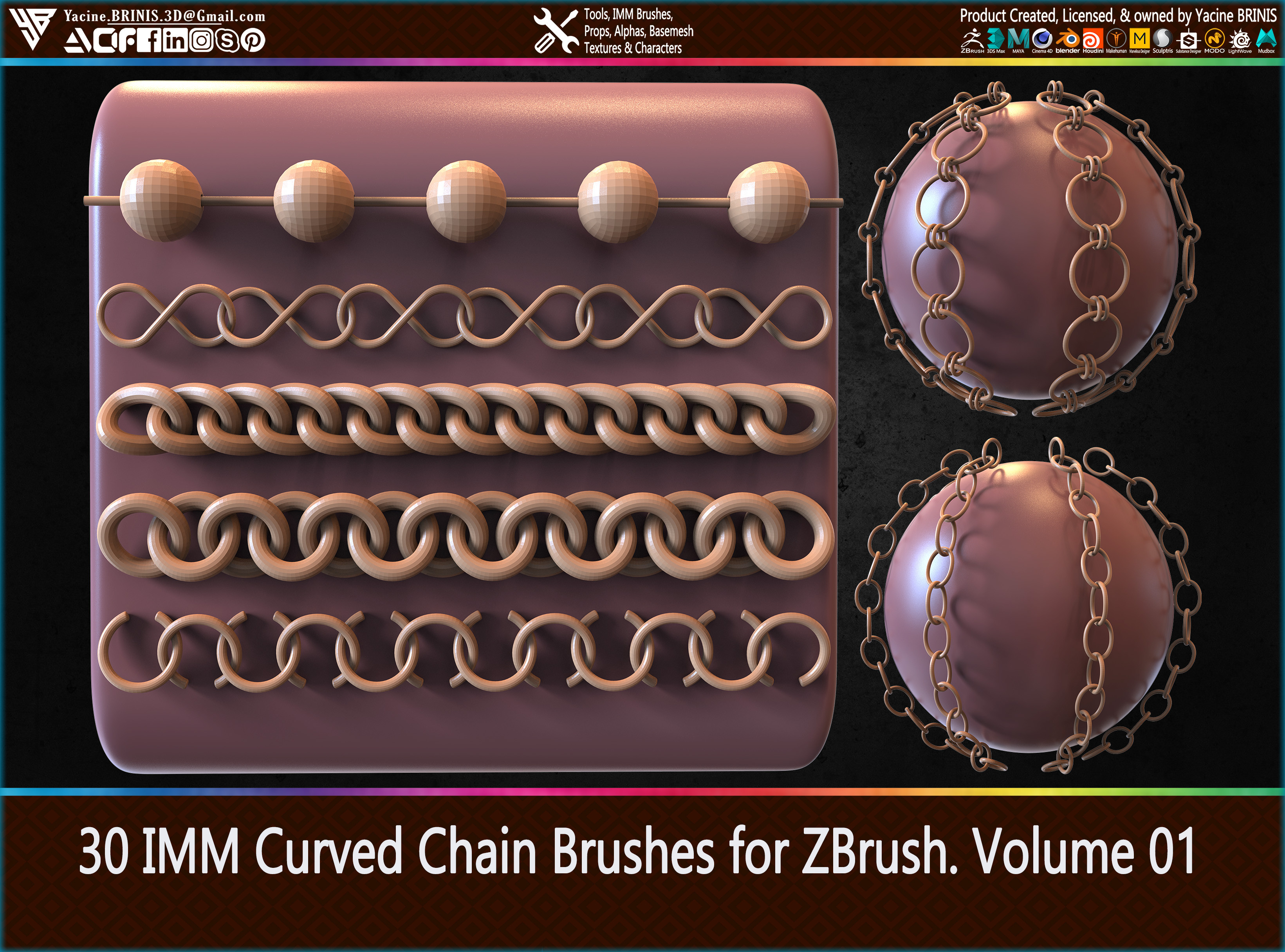 30 IMM Curved Chain Brushes for ZBrush Sculpted by Yacine BRINIS Set 009