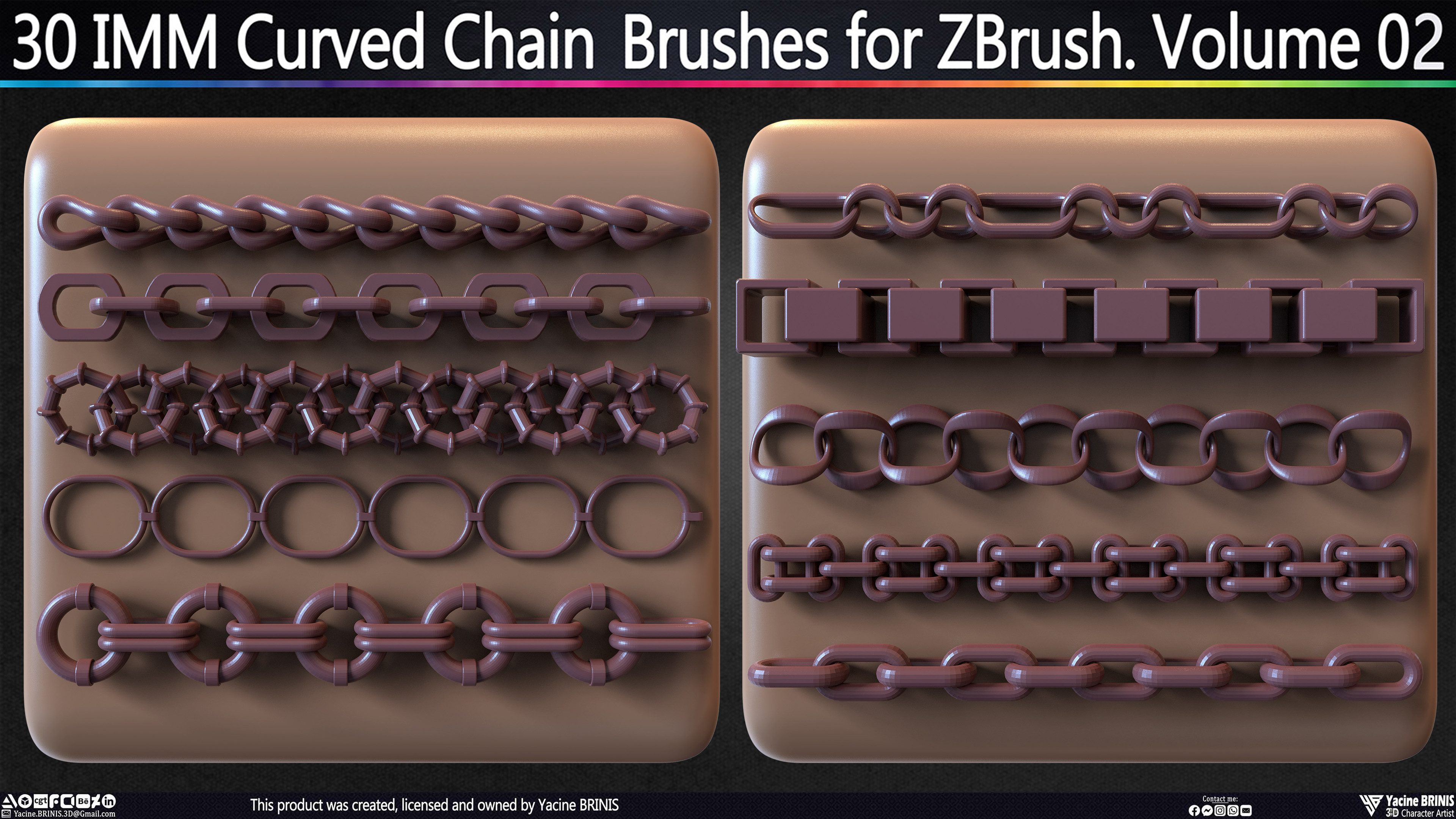 30 IMM Curved Chain Brushes for ZBrush Sculpted by Yacine BRINIS Set 013