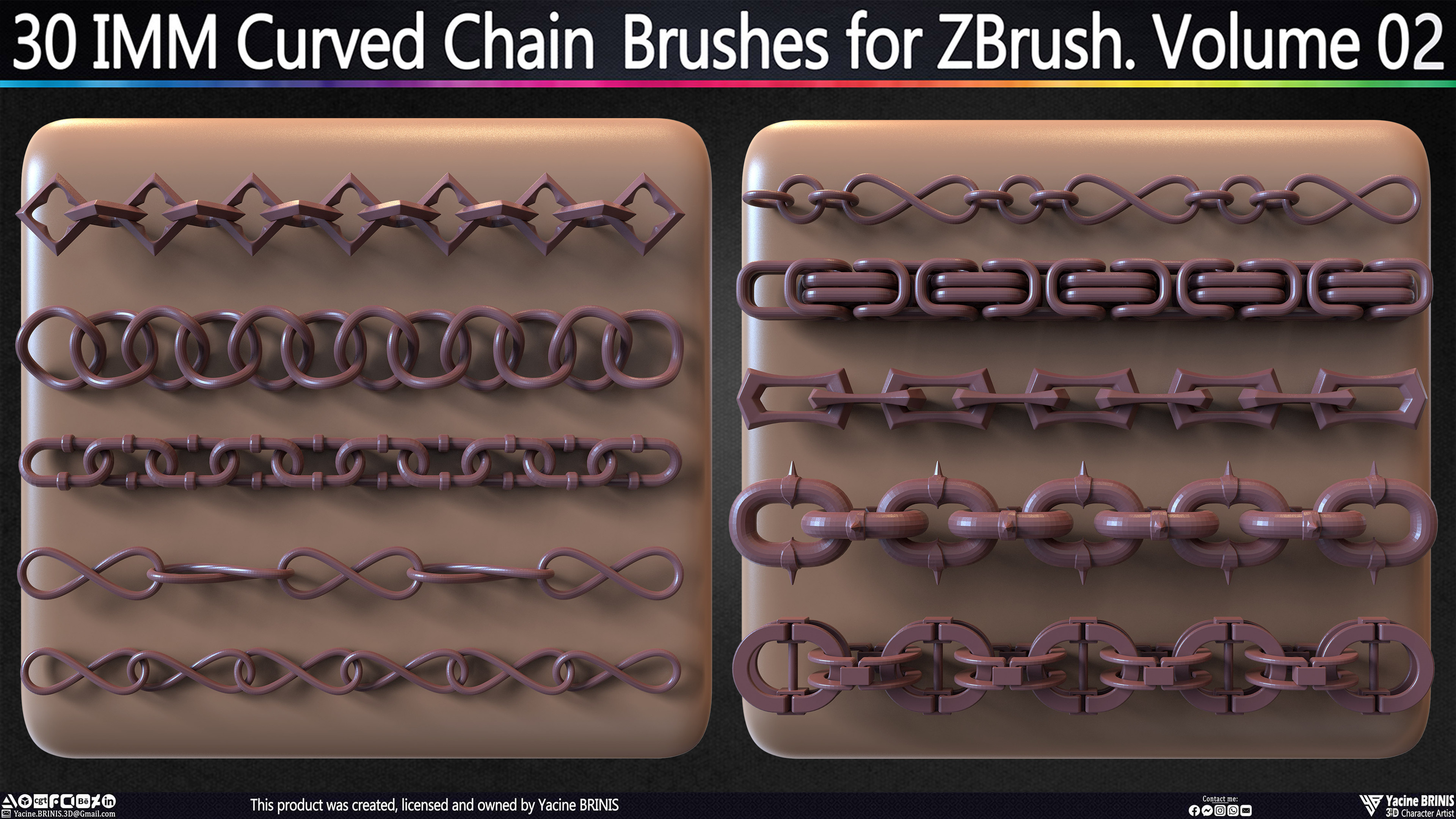 30 IMM Curved Chain Brushes for ZBrush Sculpted by Yacine BRINIS Set 014