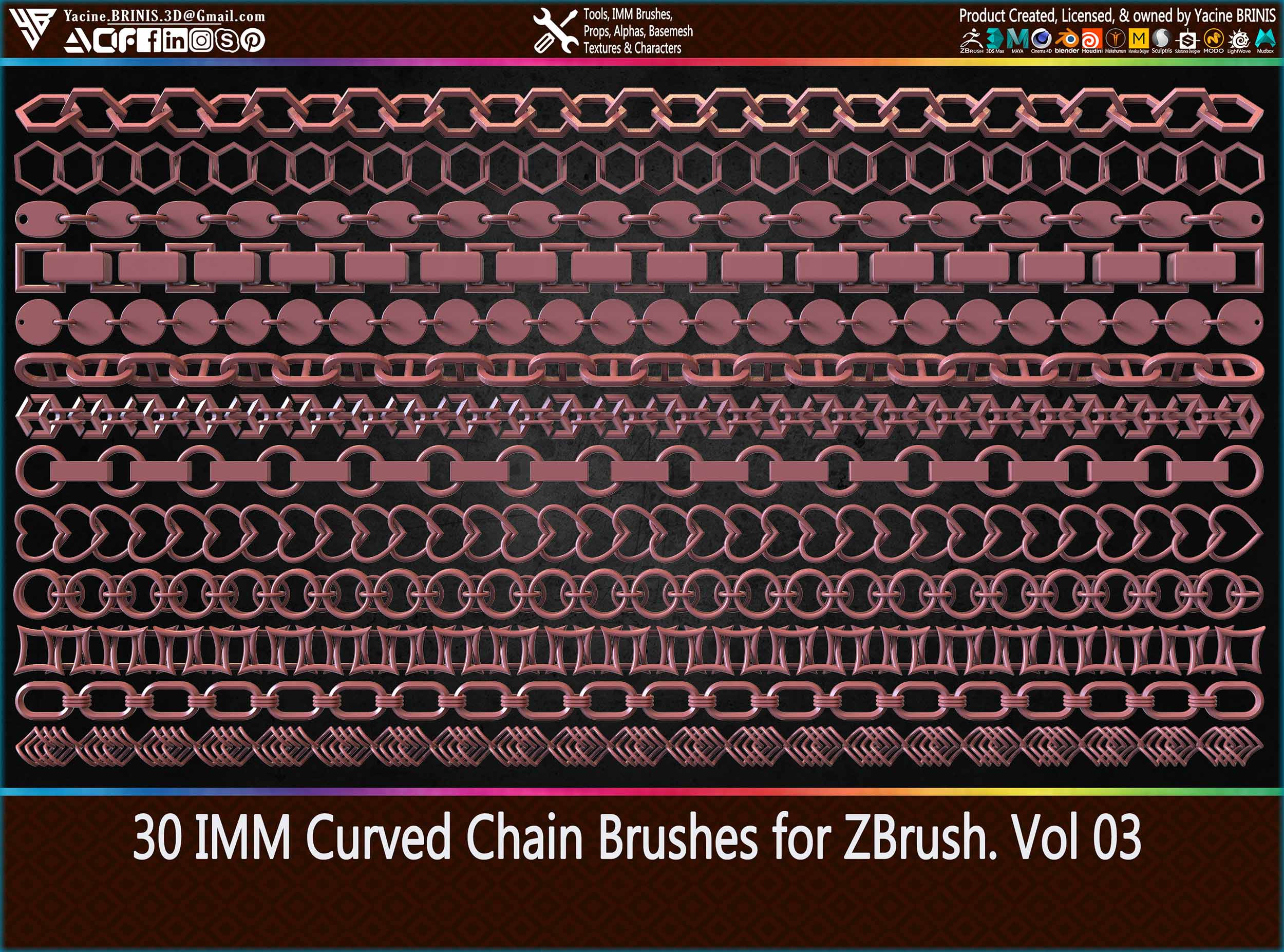 30 IMM Curved Chain Brushes for ZBrush Sculpted by Yacine BRINIS Set 017