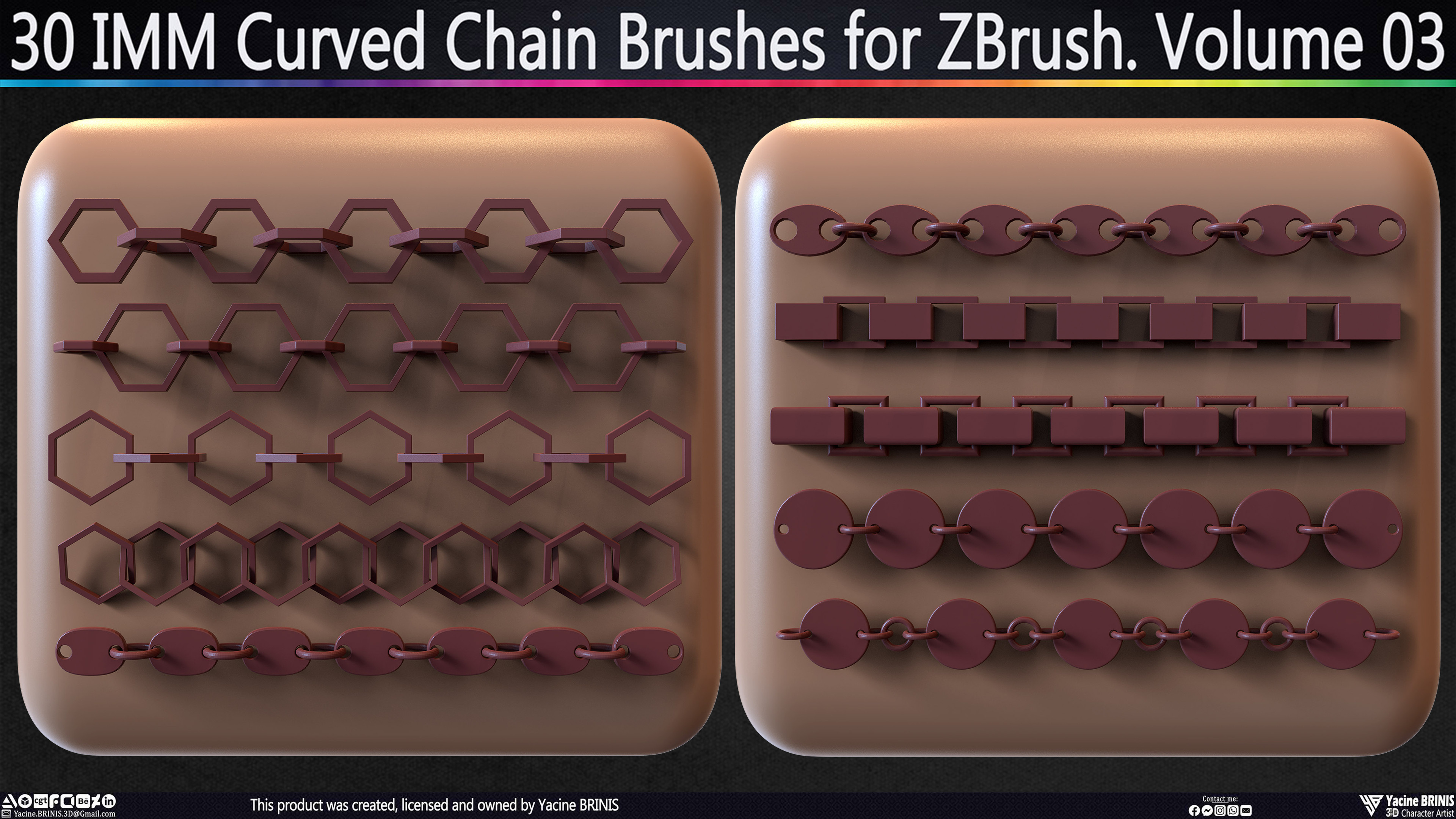 30 IMM Curved Chain Brushes for ZBrush Sculpted by Yacine BRINIS Set 018