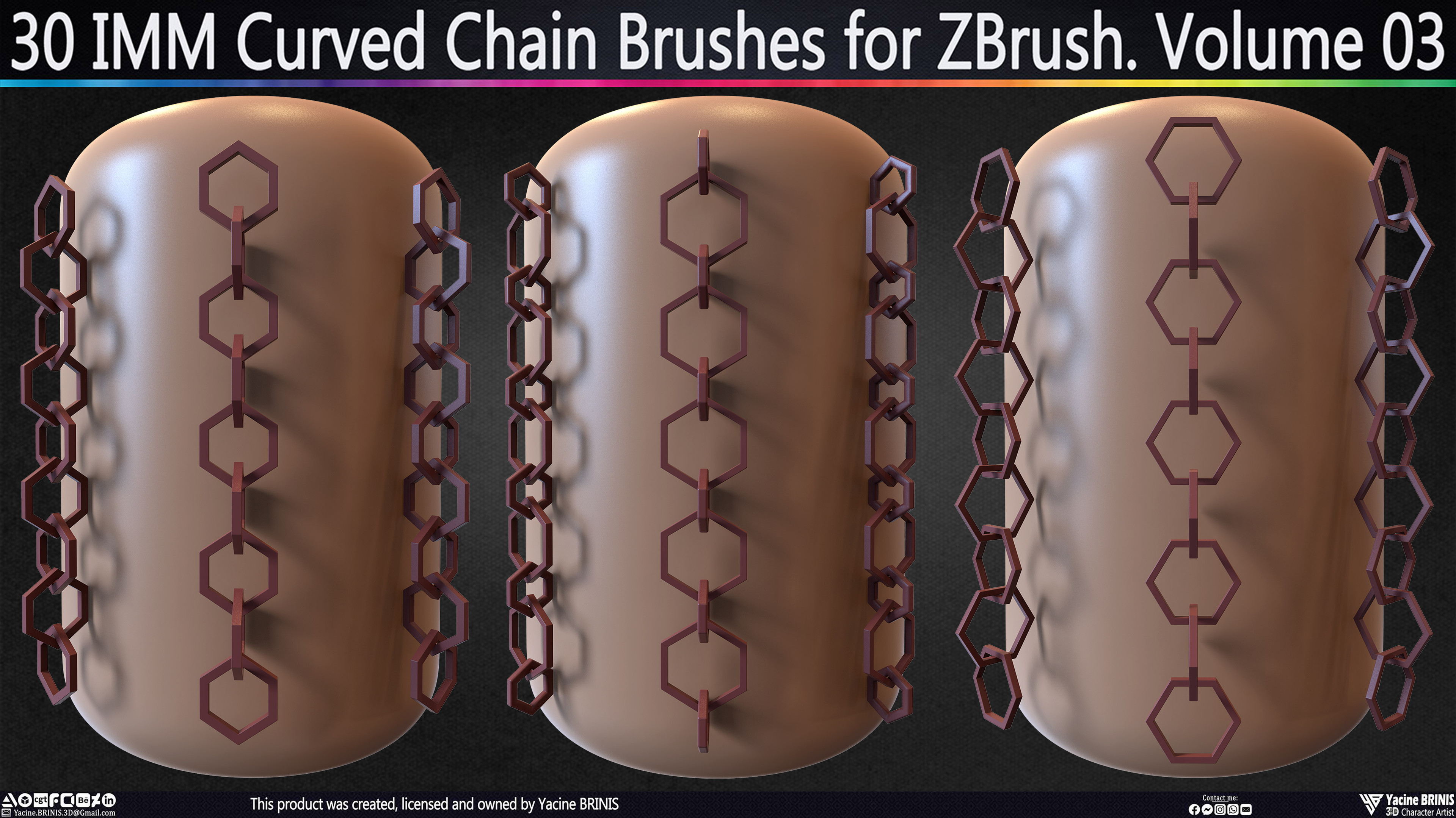 30 IMM Curved Chain Brushes for ZBrush Sculpted by Yacine BRINIS Set 021
