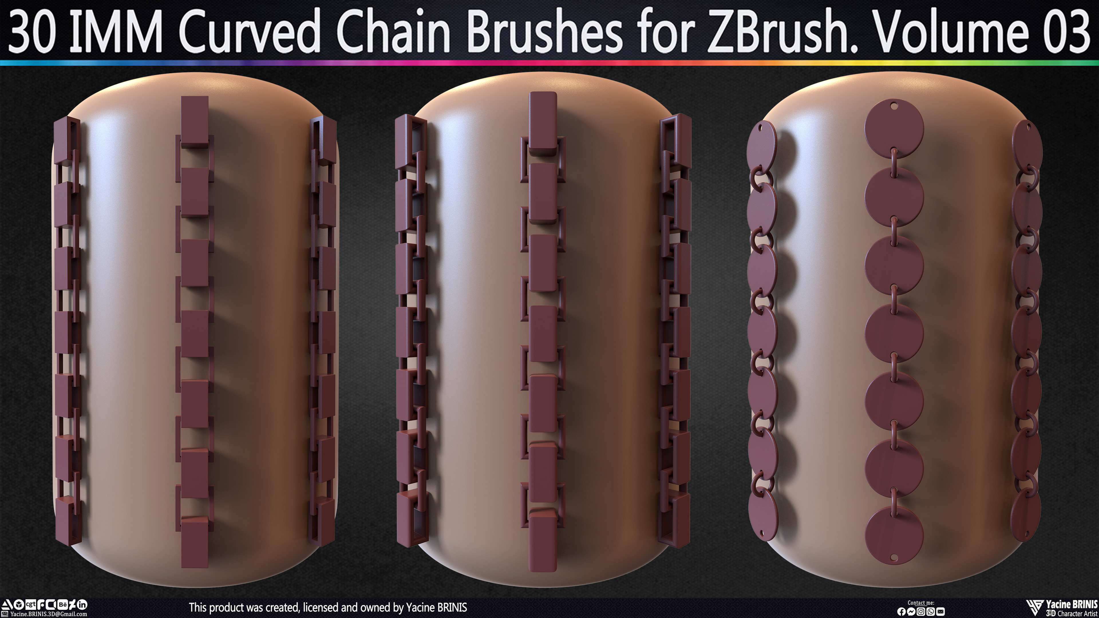 30 IMM Curved Chain Brushes for ZBrush Sculpted by Yacine BRINIS Set 023
