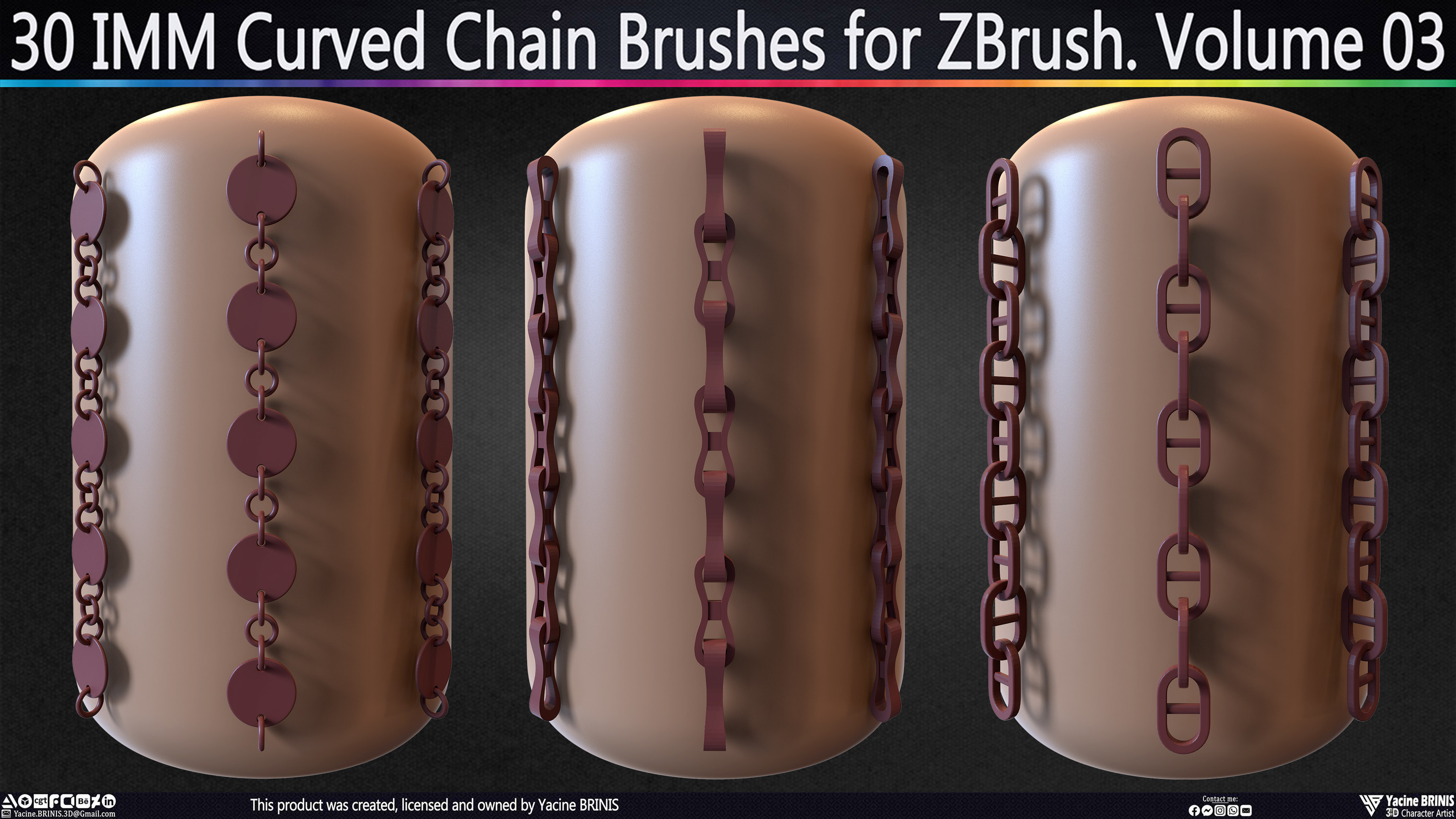 30 IMM Curved Chain Brushes for ZBrush Sculpted by Yacine BRINIS Set 024