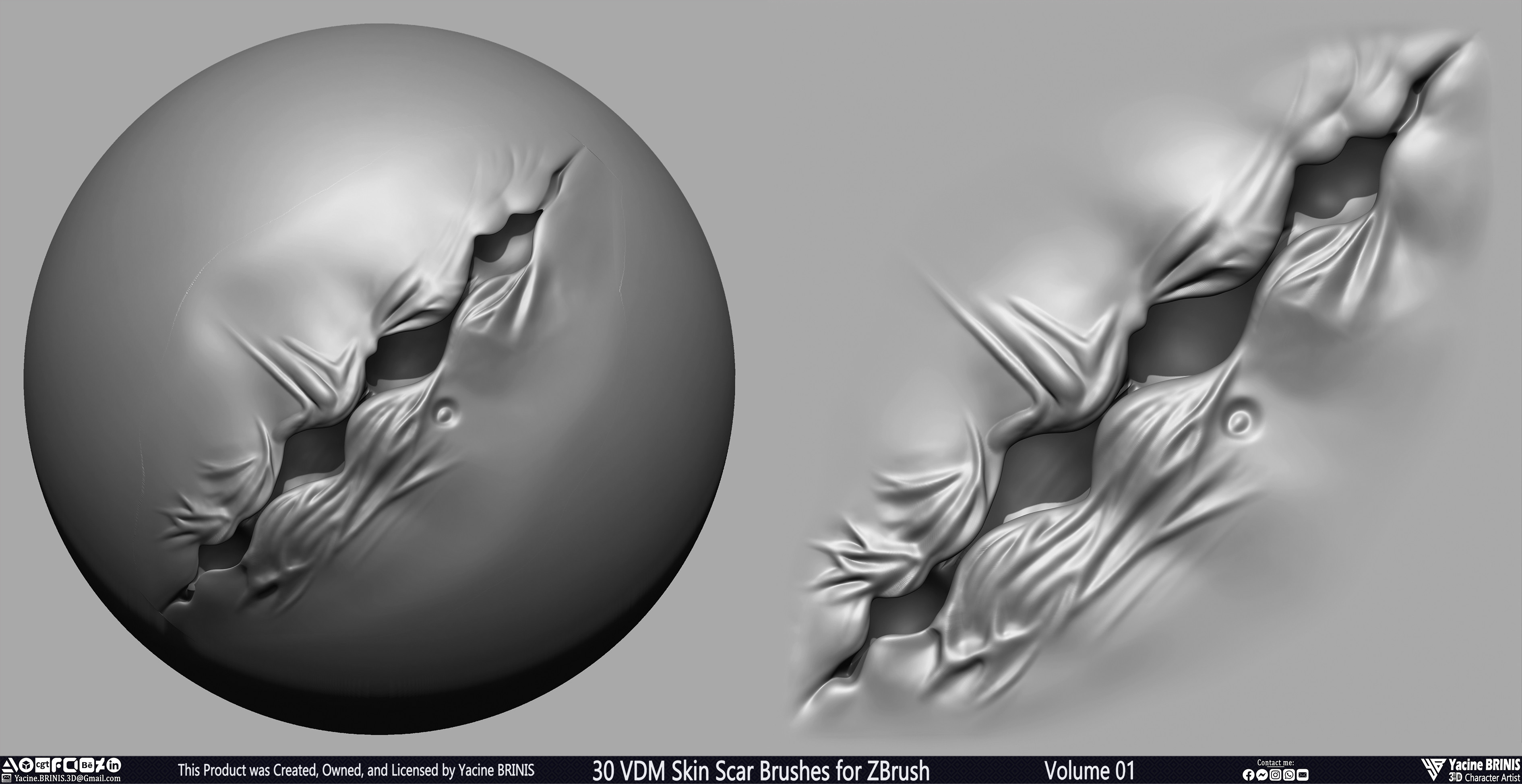 VDM Skin Scar Brushes for ZBrush Sculpted by Yacine BRINIS Set 012