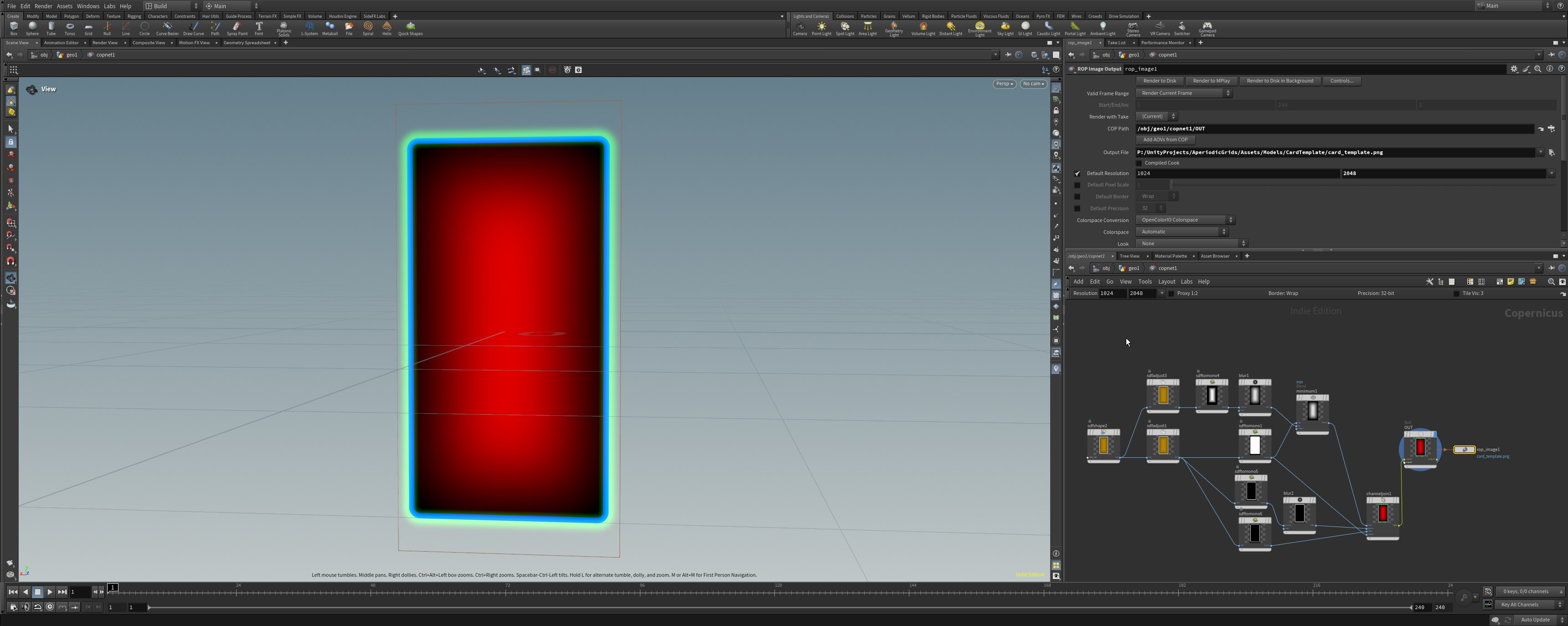 Here is the houdini graph that creates the "guidance" template for the card shader.