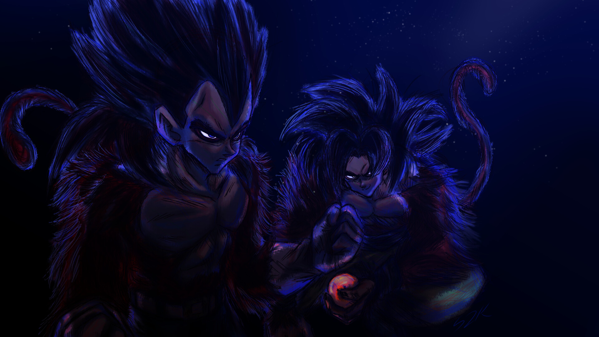 ArtStation - The Power of the Oozaru - Super Saiyan 4 Goku and Vegeta, image size:1920x1080