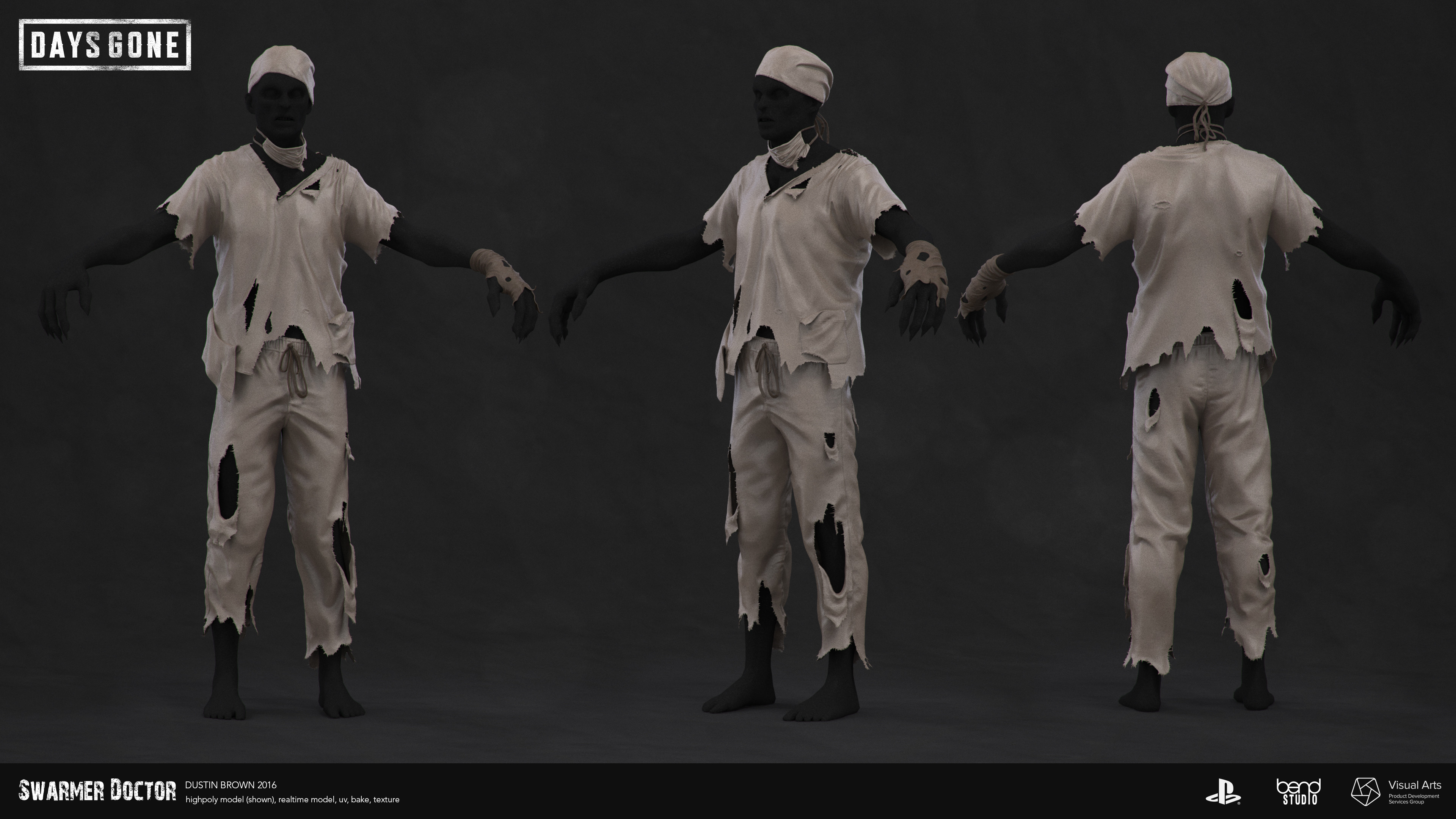 Freaker high model, in-game model and base bakes by me. All other work by Bend Studio.