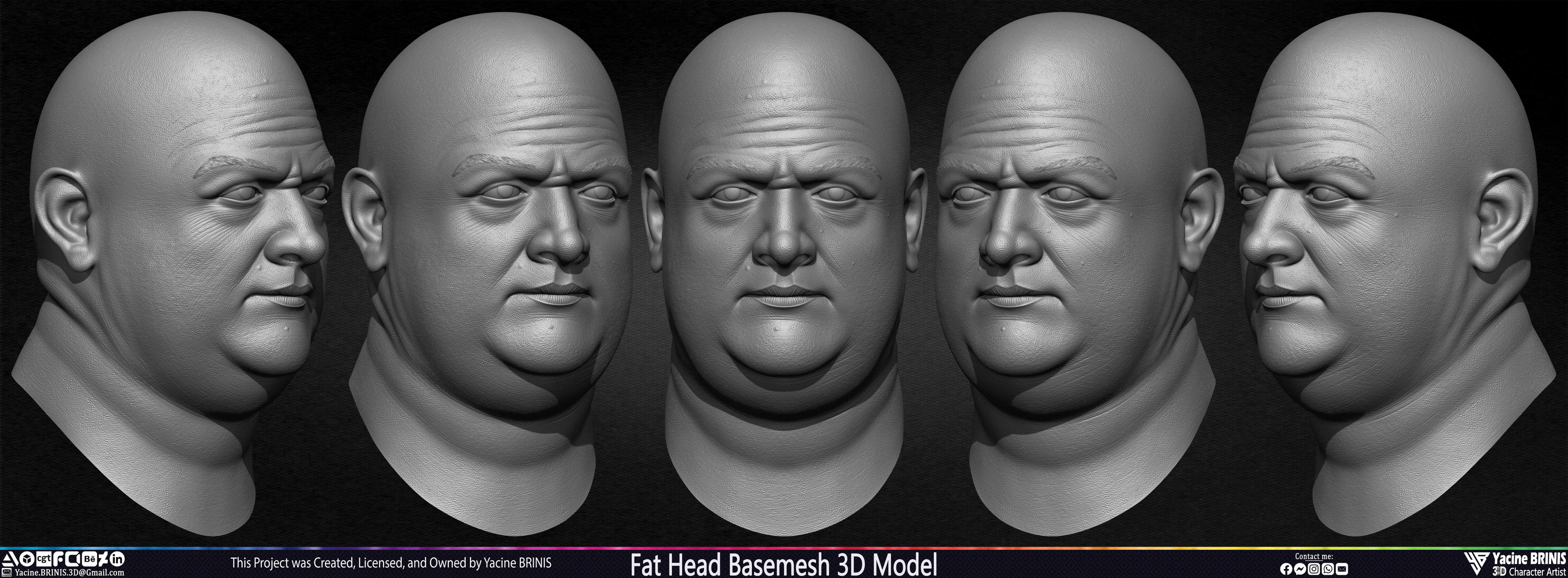 Fat Head Basemesh 3D Model Sculpted by Yacine BRINIS Set 002