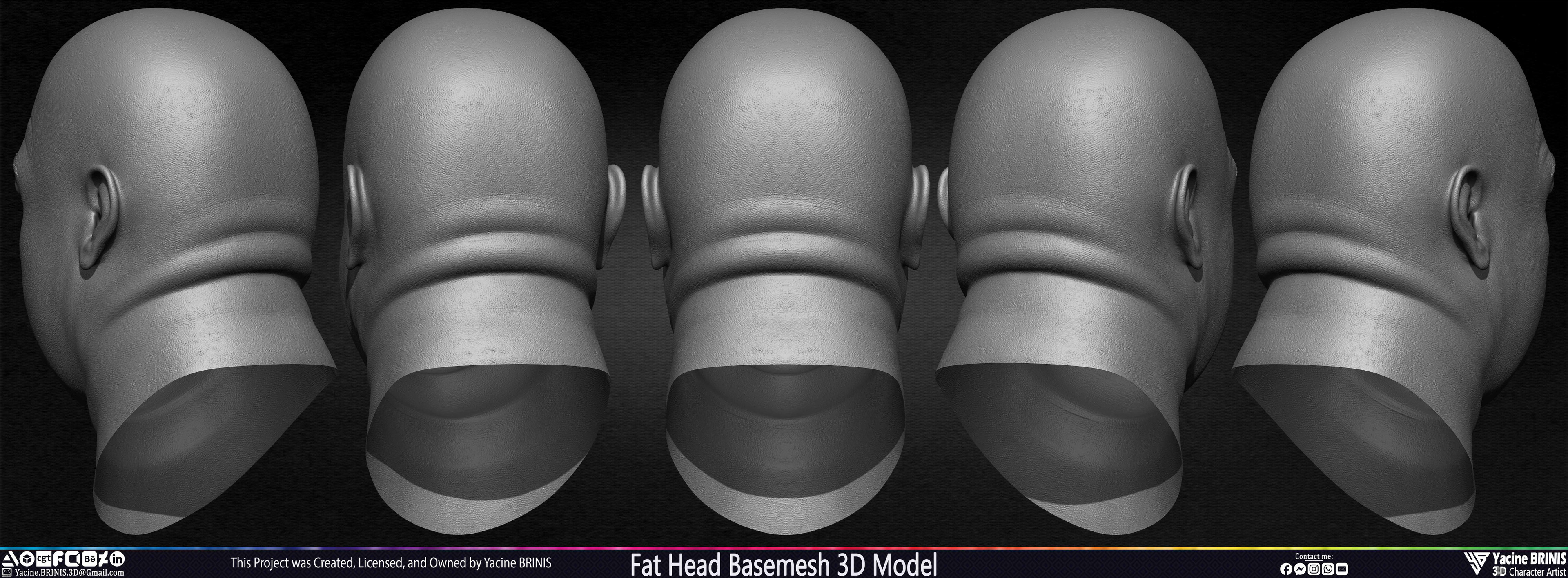 Fat Head Basemesh 3D Model Sculpted by Yacine BRINIS Set 003
