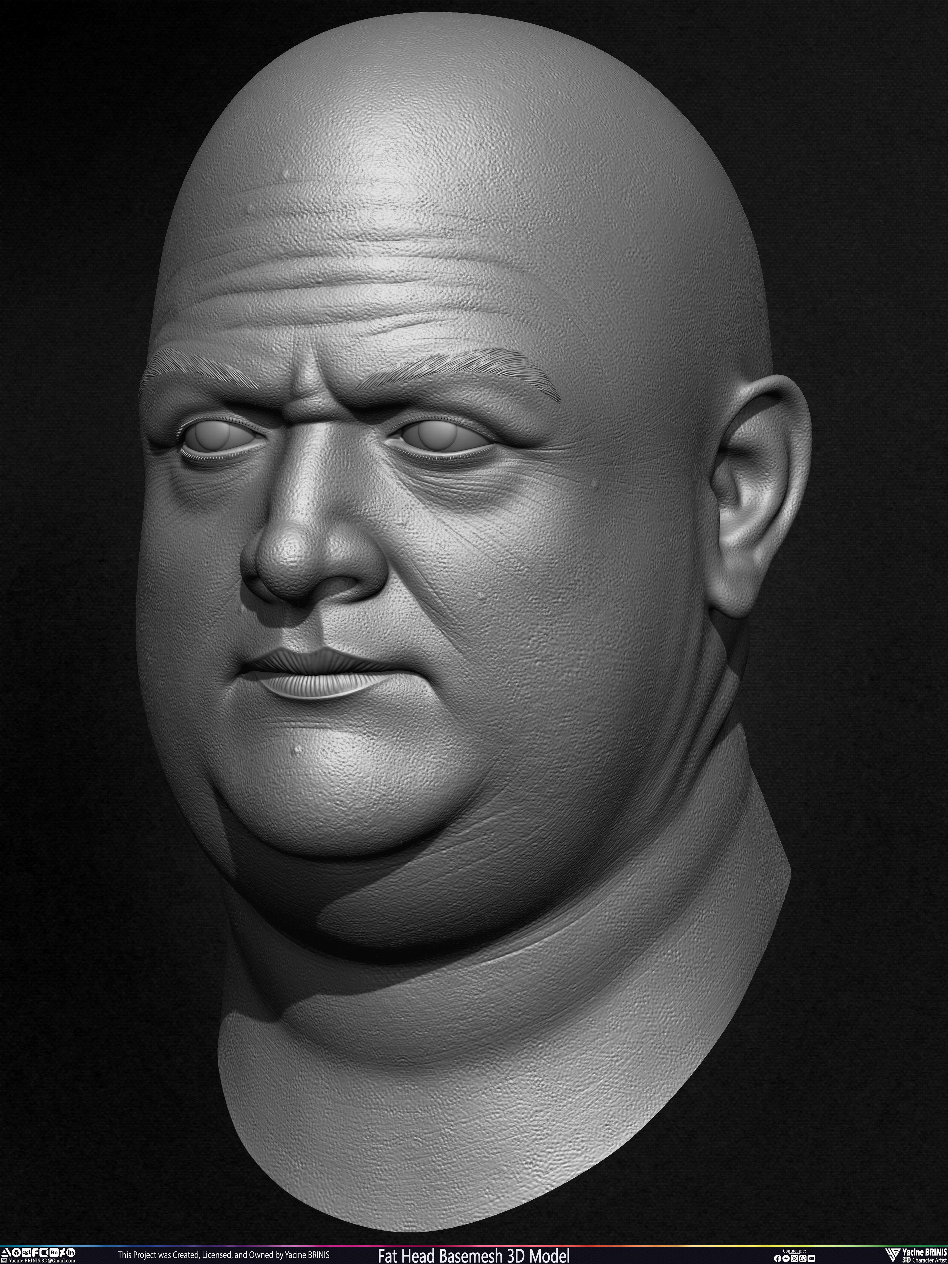 Fat Head Basemesh 3D Model Sculpted by Yacine BRINIS Set 007
