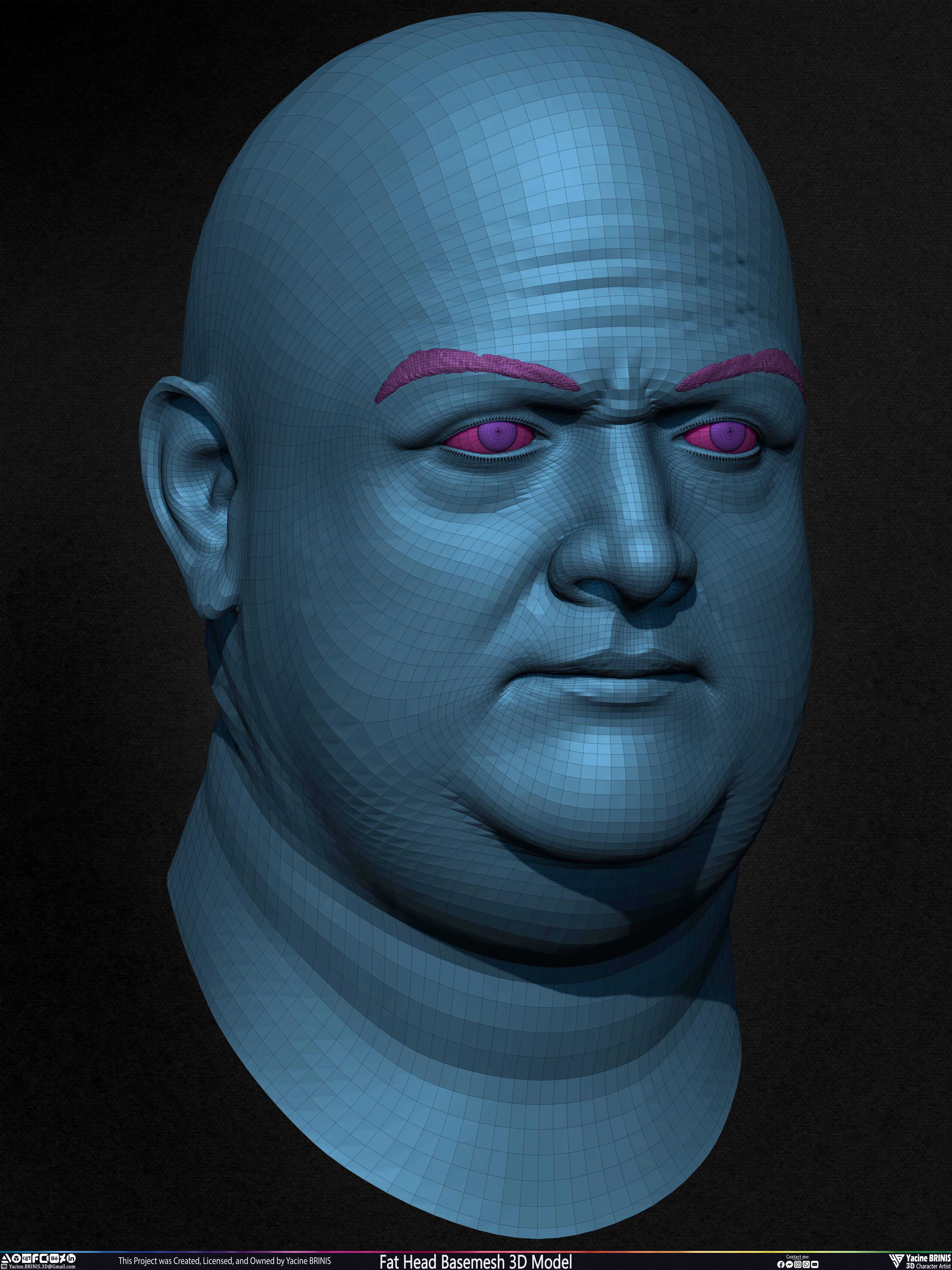 Fat Head Basemesh 3D Model Sculpted by Yacine BRINIS Set 016