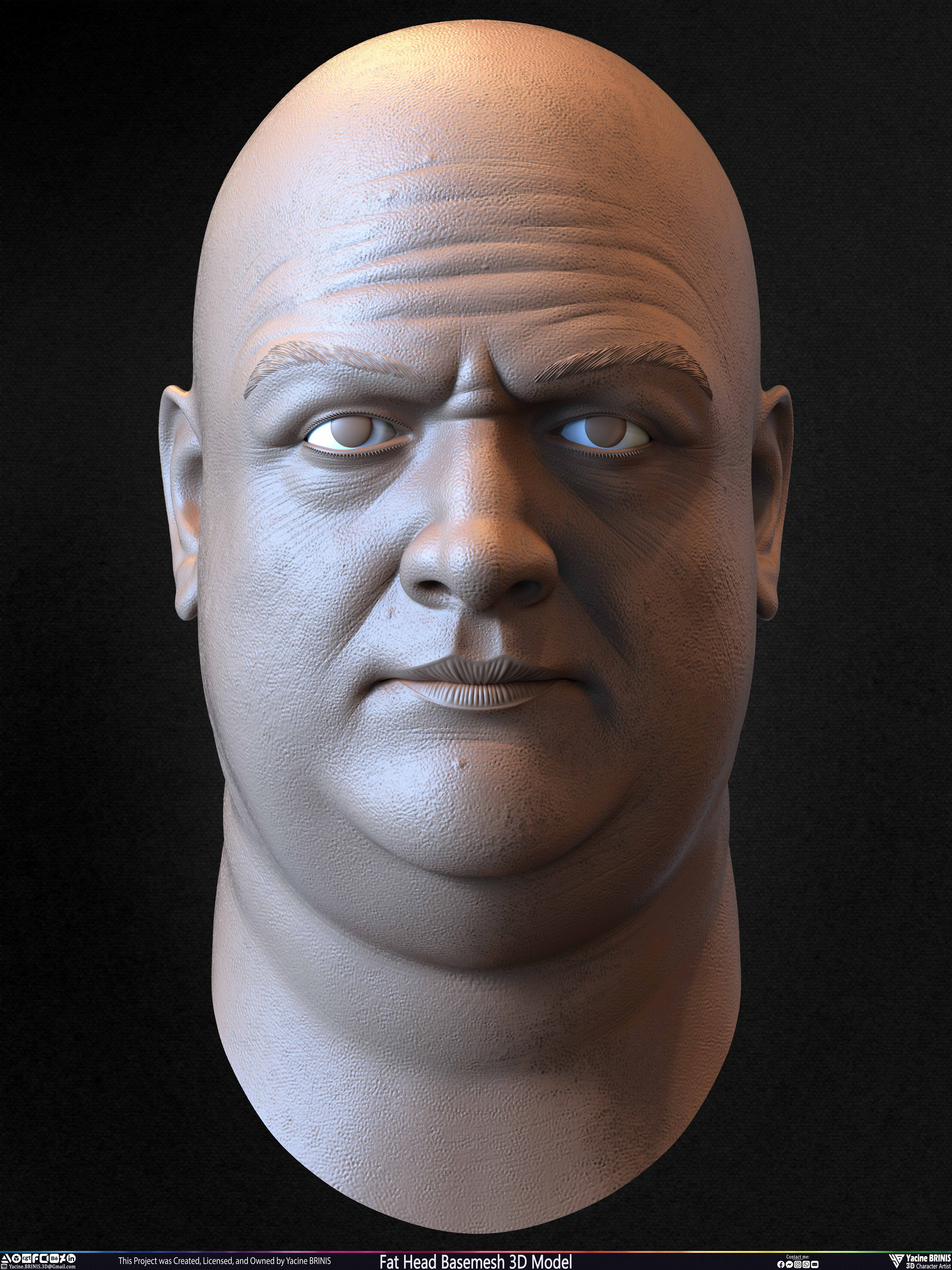Fat Head Basemesh 3D Model Sculpted by Yacine BRINIS Set 018