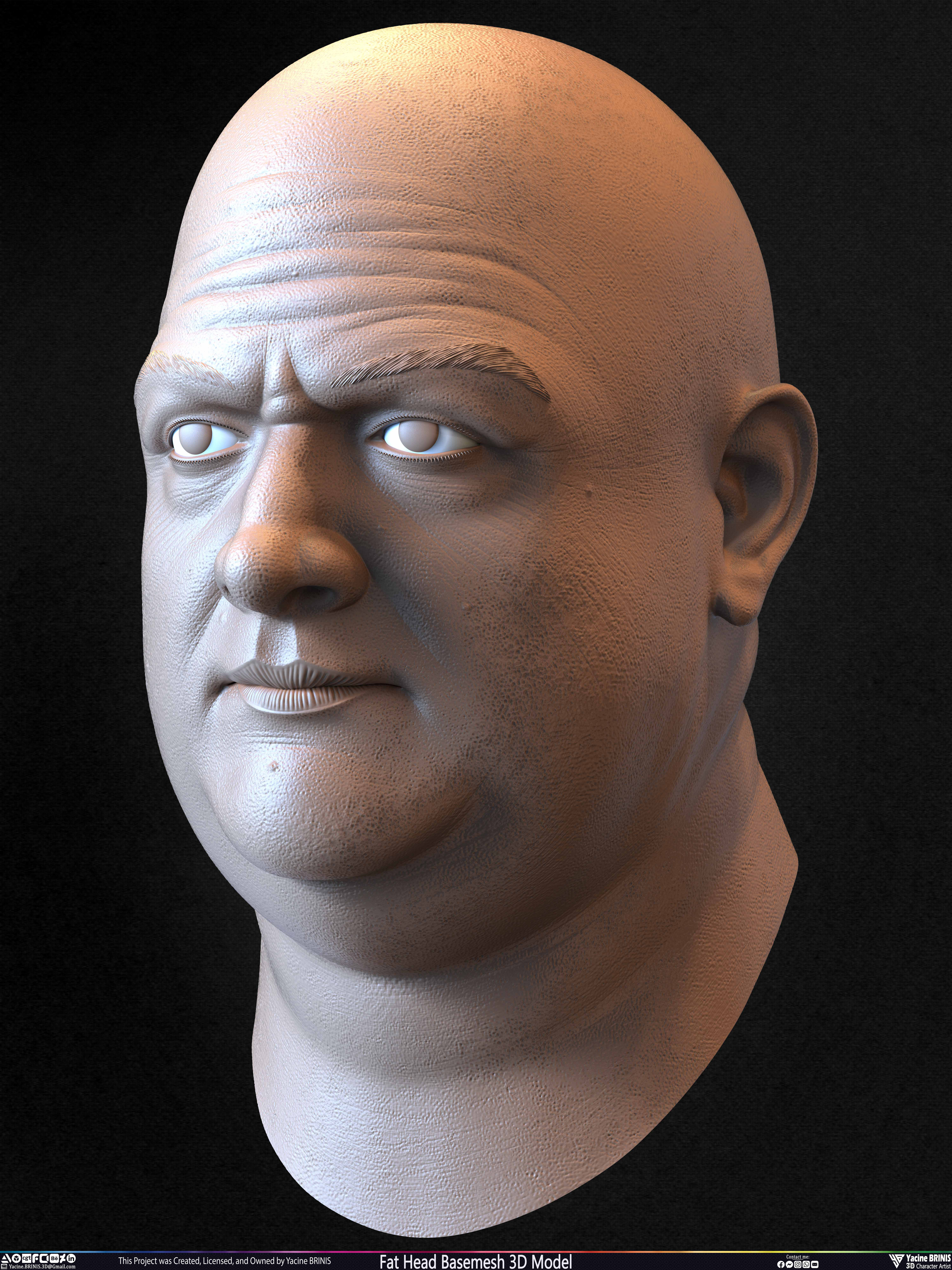 Fat Head Basemesh 3D Model Sculpted by Yacine BRINIS Set 020