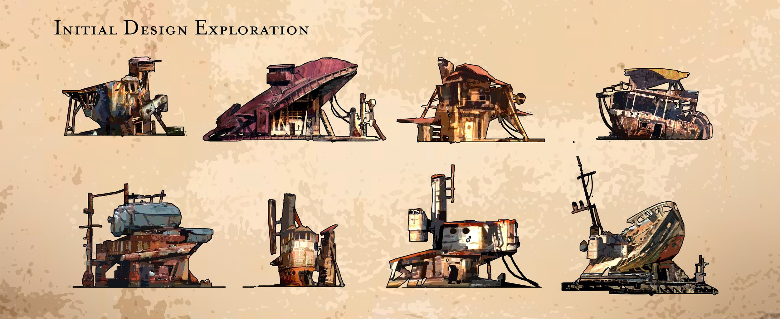 Explorations for Pim's village. Ships scattered by the long-ago flood have been repurposed into homes and businesses.