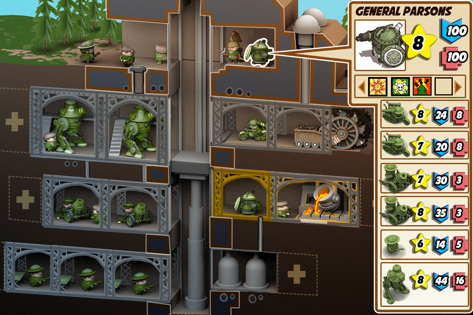 This is a closeup of the underground base where unit production would take place.