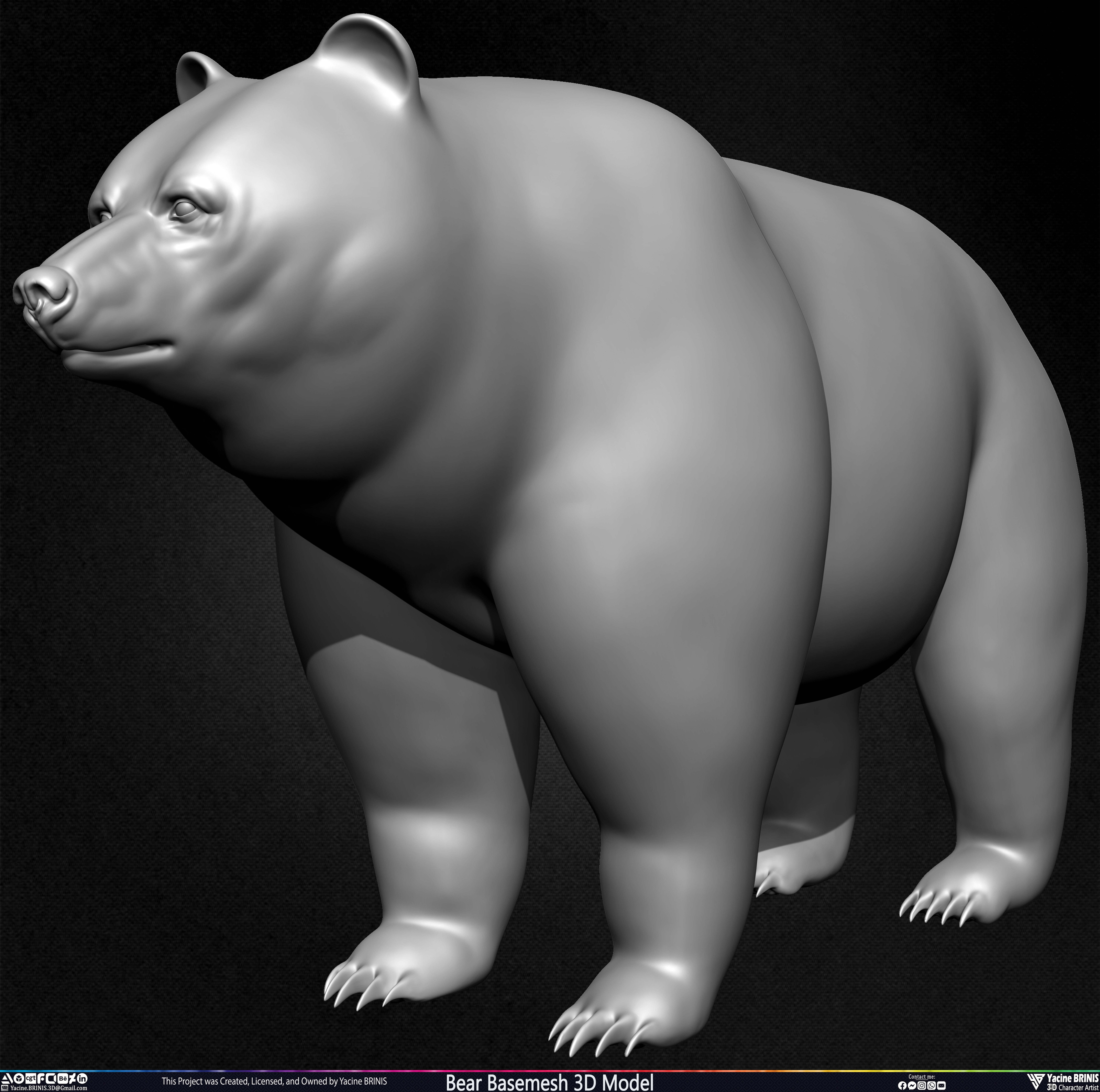 Bear Basemesh 3D Model Sculpted by Yacine BRINIS Set 012