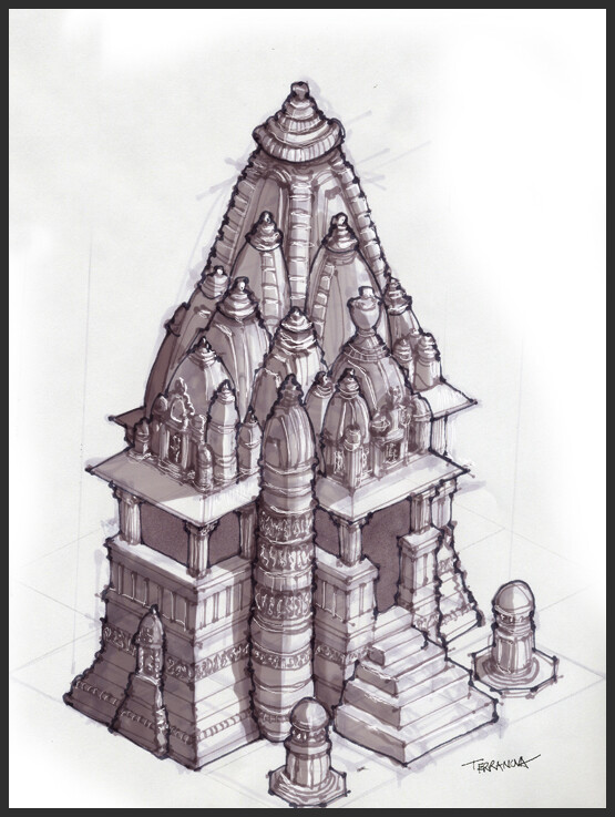 A temple concept I did. This is on paper with pen and ink.