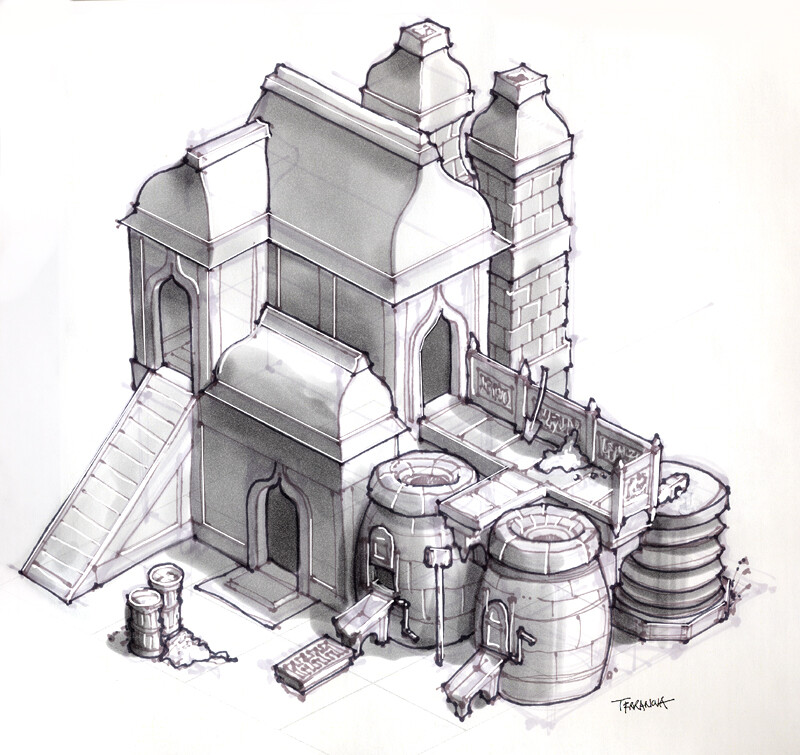 A sketch I did of one of the forge buildings.