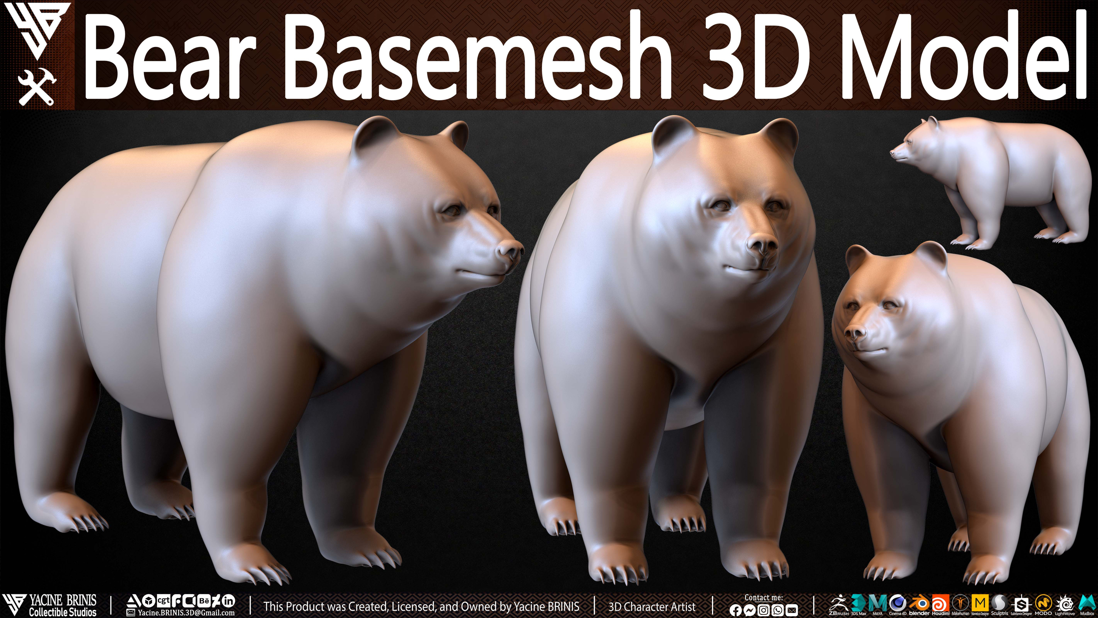 Bear Basemesh 3D Model Sculpted by Yacine BRINIS Set 026