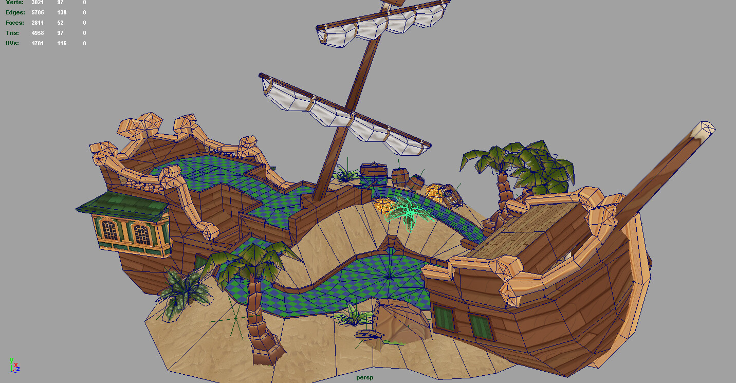 This is how I modeled out the 7th hole in the broken ship.