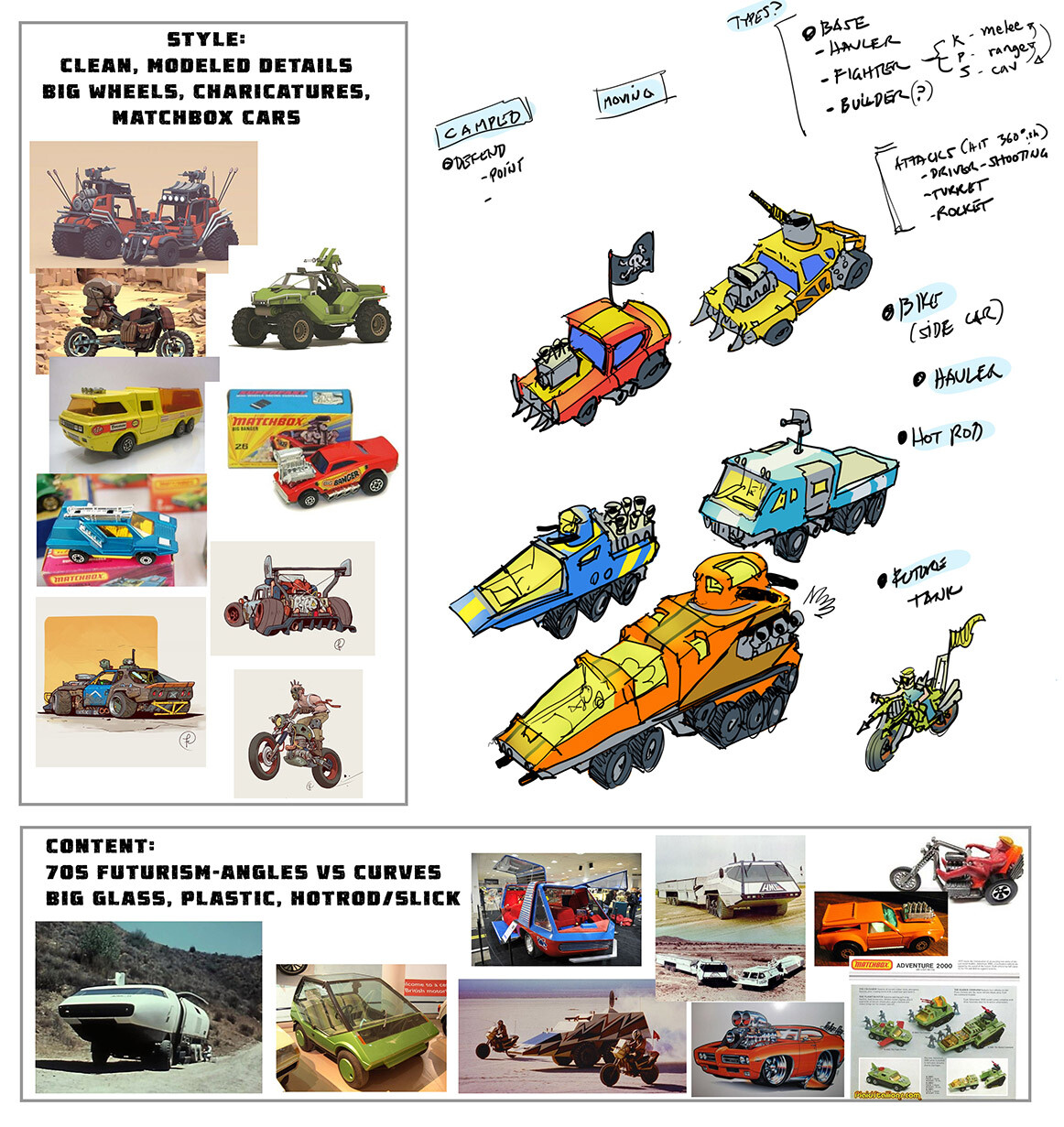 One of my inspiration sheets. I strived to capture the fun feel of toy cars and sci-fi vehicles.