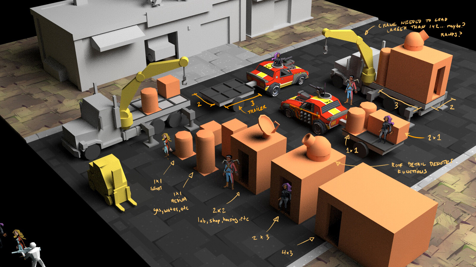 Here I was testing out different modular sizes for all the habitats and storage units.