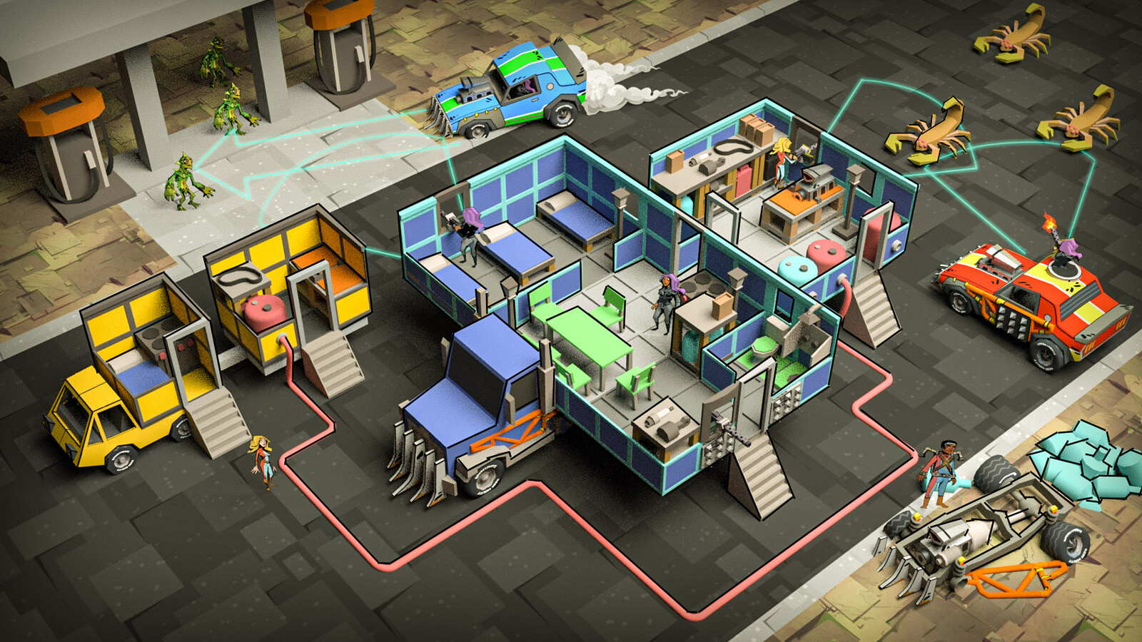 I mocked up this shot to show how vehicles could unfold to set up temporary bases.