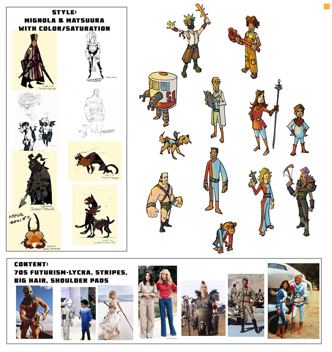 My inspiration sheet for the character design. Though small, the characters needed to each feel special and be associated with their faction.