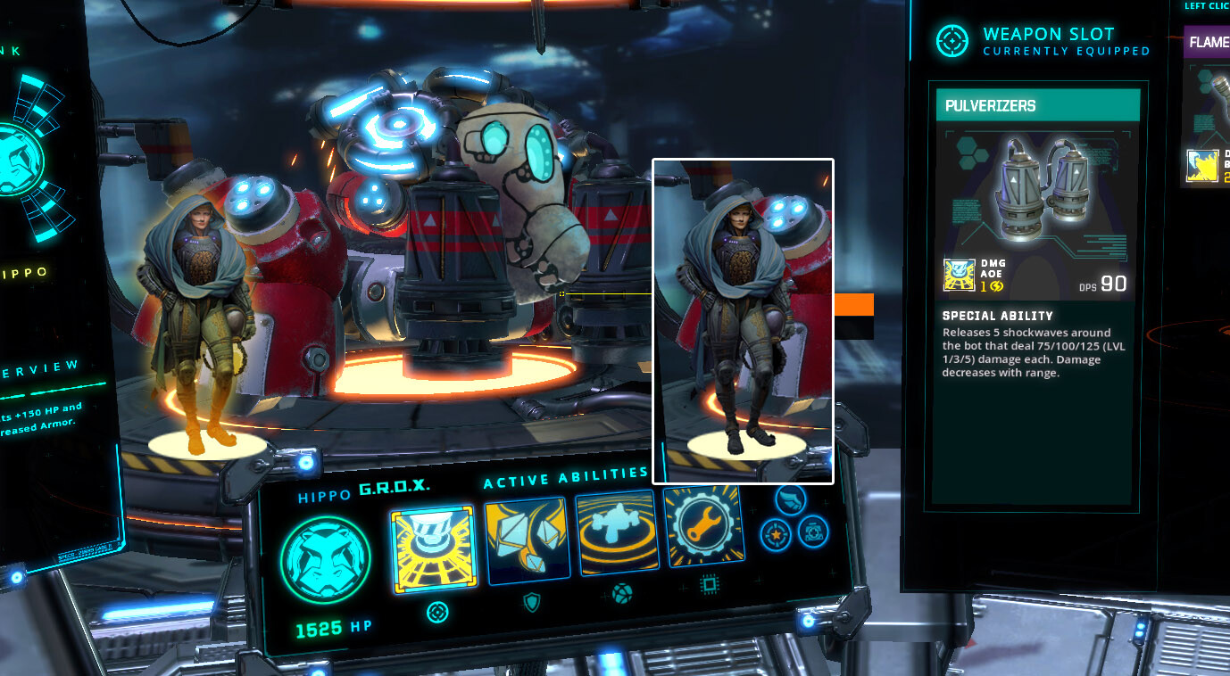 I mocked up this pilot art over our existing mech garage UI to prove out the idea of displaying our pilots as 2D art animated in After Effects by our team.