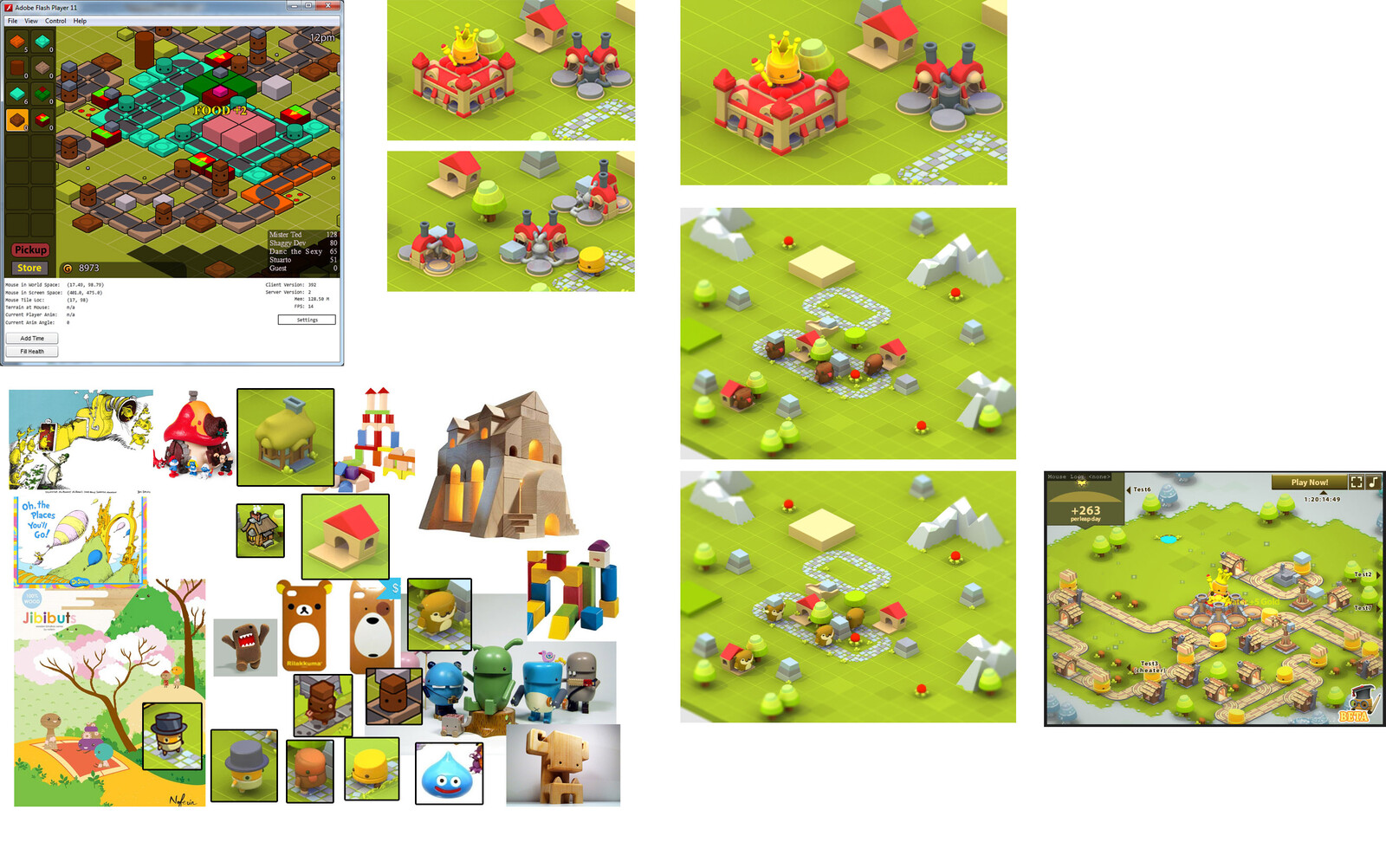 Here you can see some of the early ideas of toys, blocks and simple shapes that influenced the look of the game.