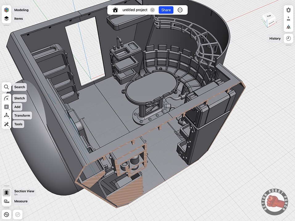 The 3D model of the interior. I wanted it to feel lived in and very functional. Big Millenium Falcon influence.