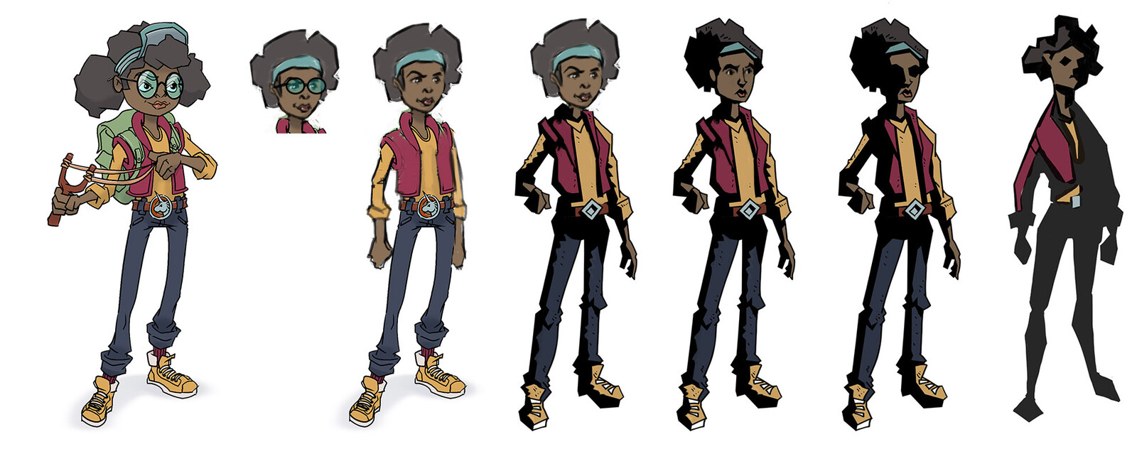Here I took a pass at exploring a range of visual styles for the main character.