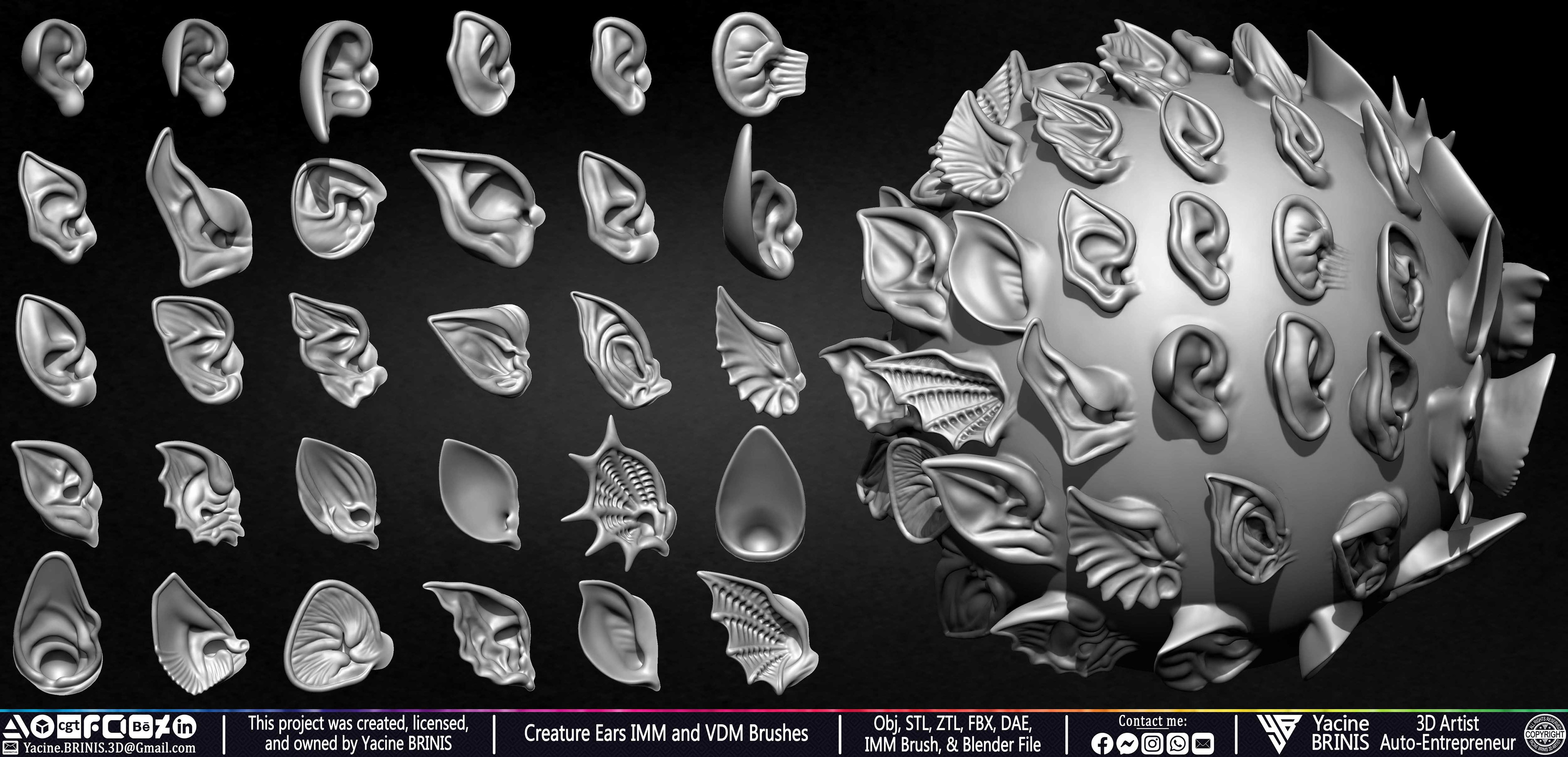 Creature Ears IMM and VDM Brushes Sculpted by Yacine BRINIS Vol 1 Set 03