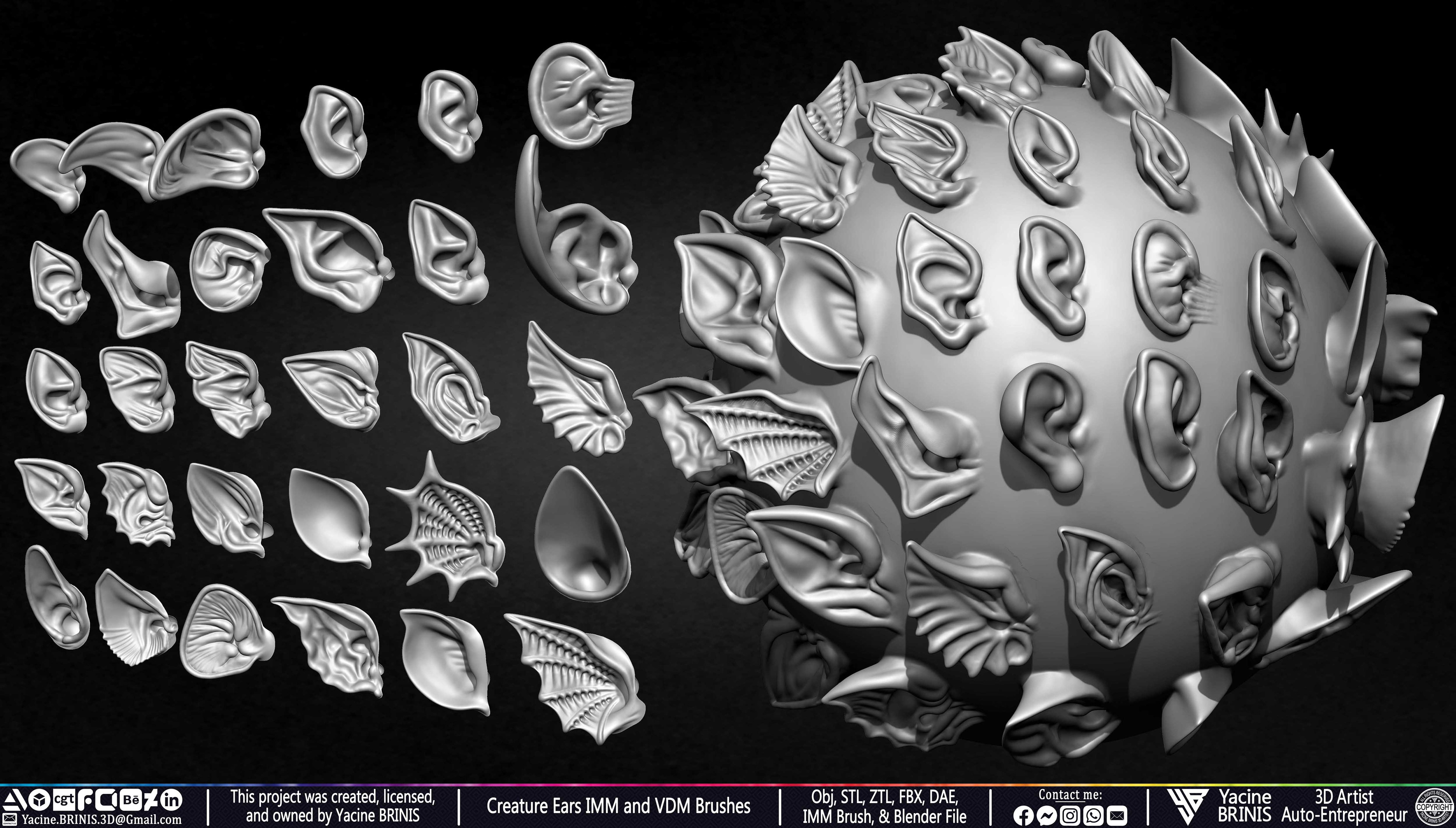 Creature Ears IMM and VDM Brushes Sculpted by Yacine BRINIS Vol 1 Set 06