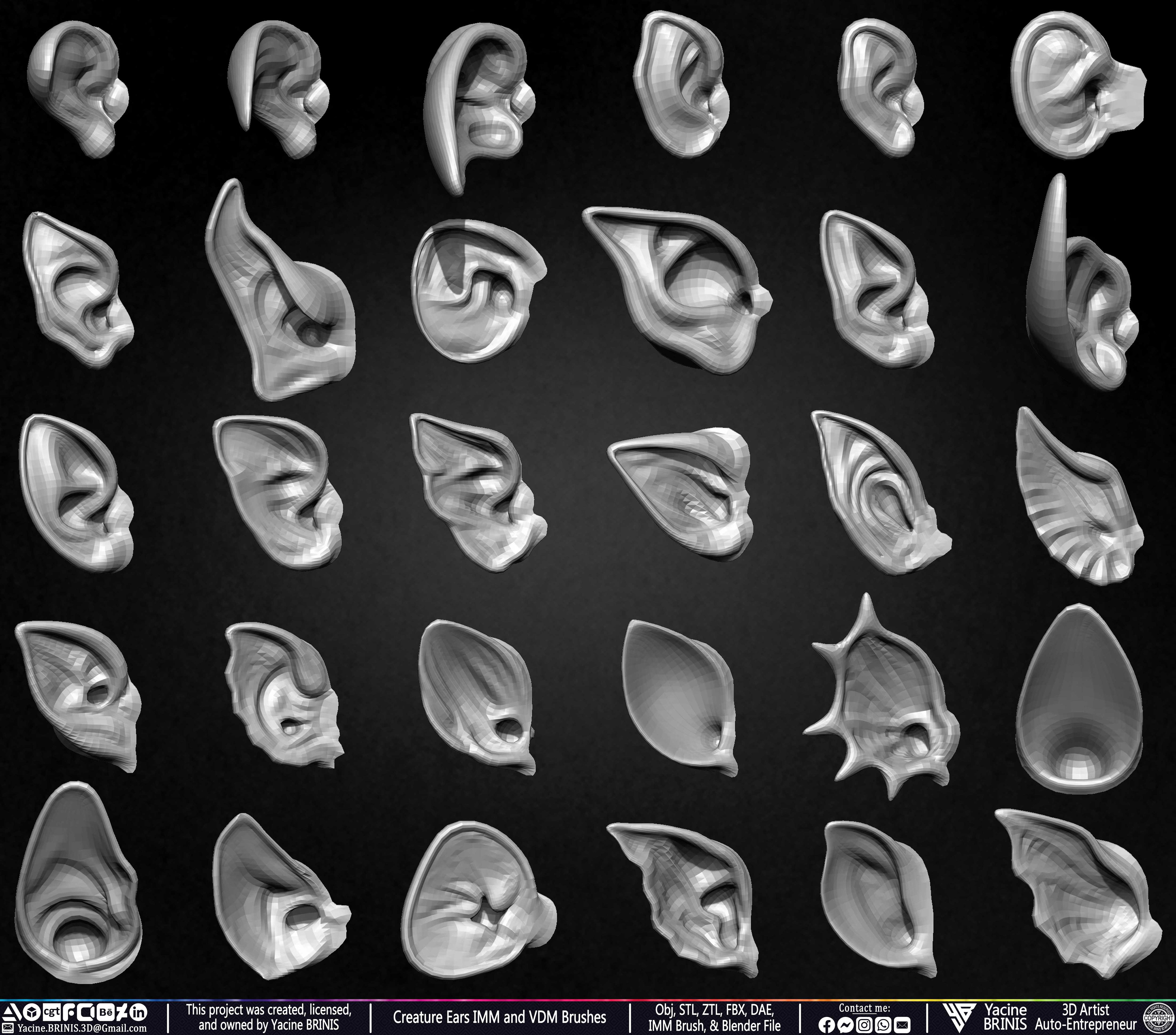 Creature Ears IMM and VDM Brushes Sculpted by Yacine BRINIS Vol 1 Set 08
