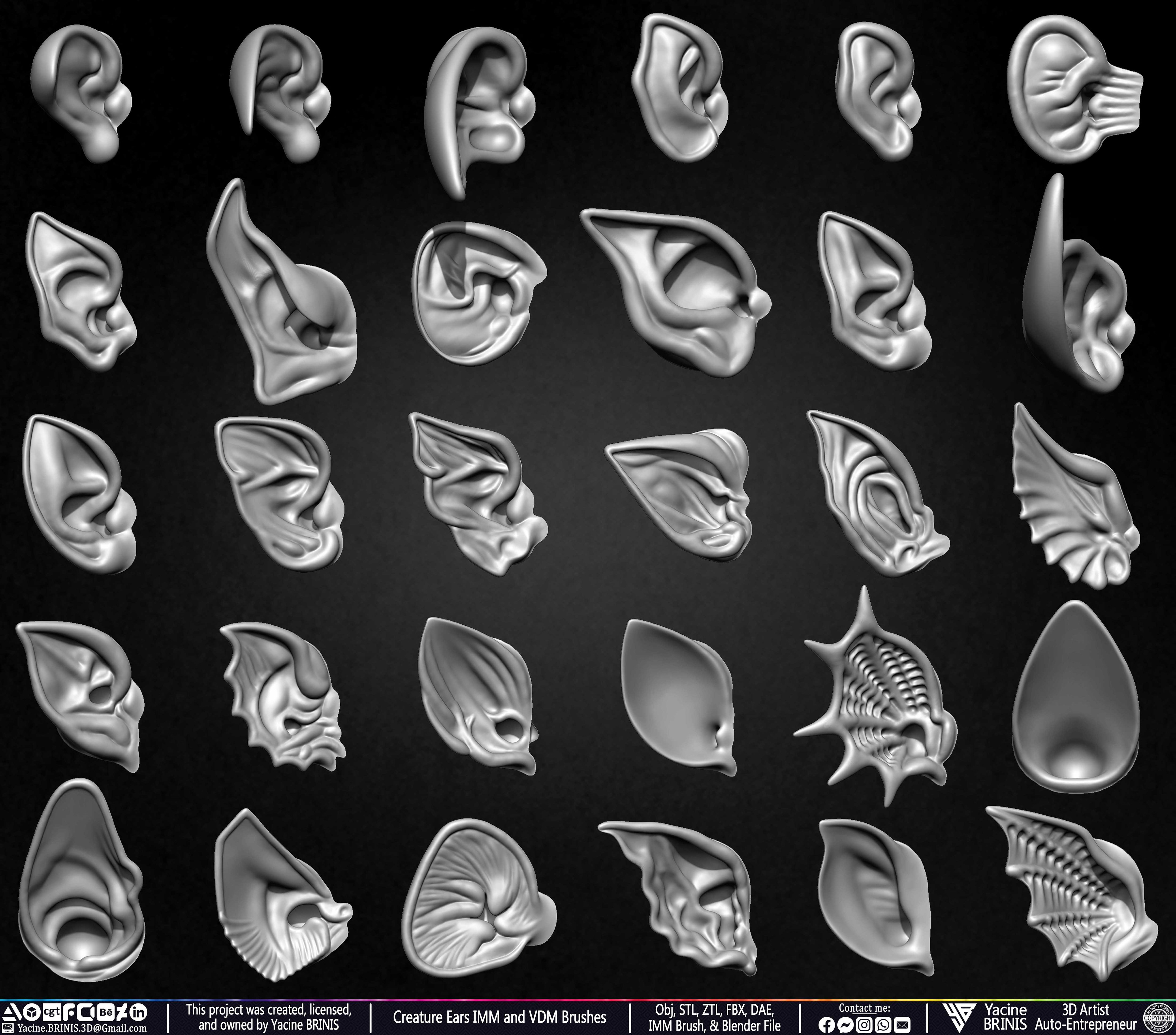 Creature Ears IMM and VDM Brushes Sculpted by Yacine BRINIS Vol 1 Set 09