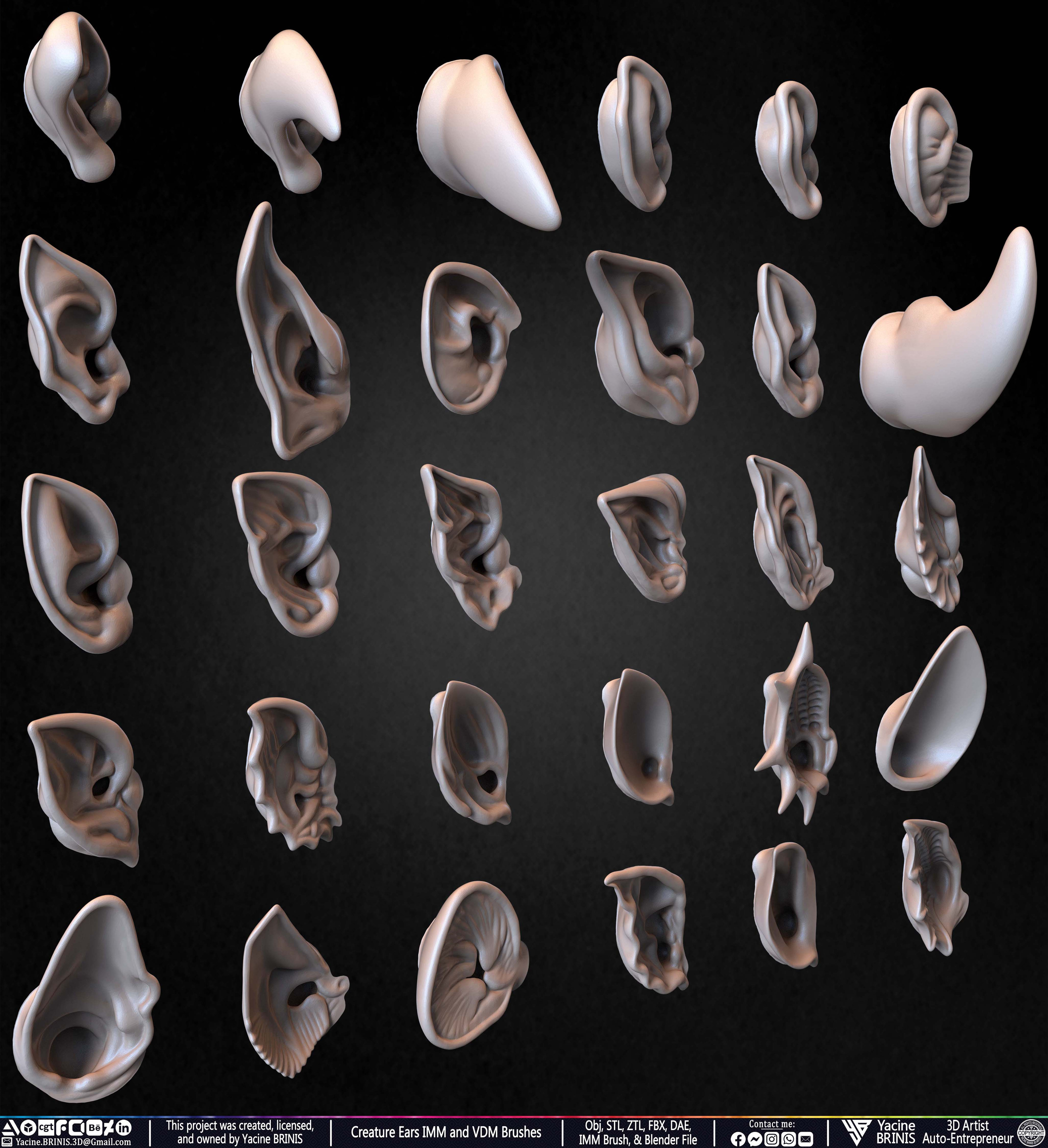 Creature Ears IMM and VDM Brushes Sculpted by Yacine BRINIS Vol 1 Set 14