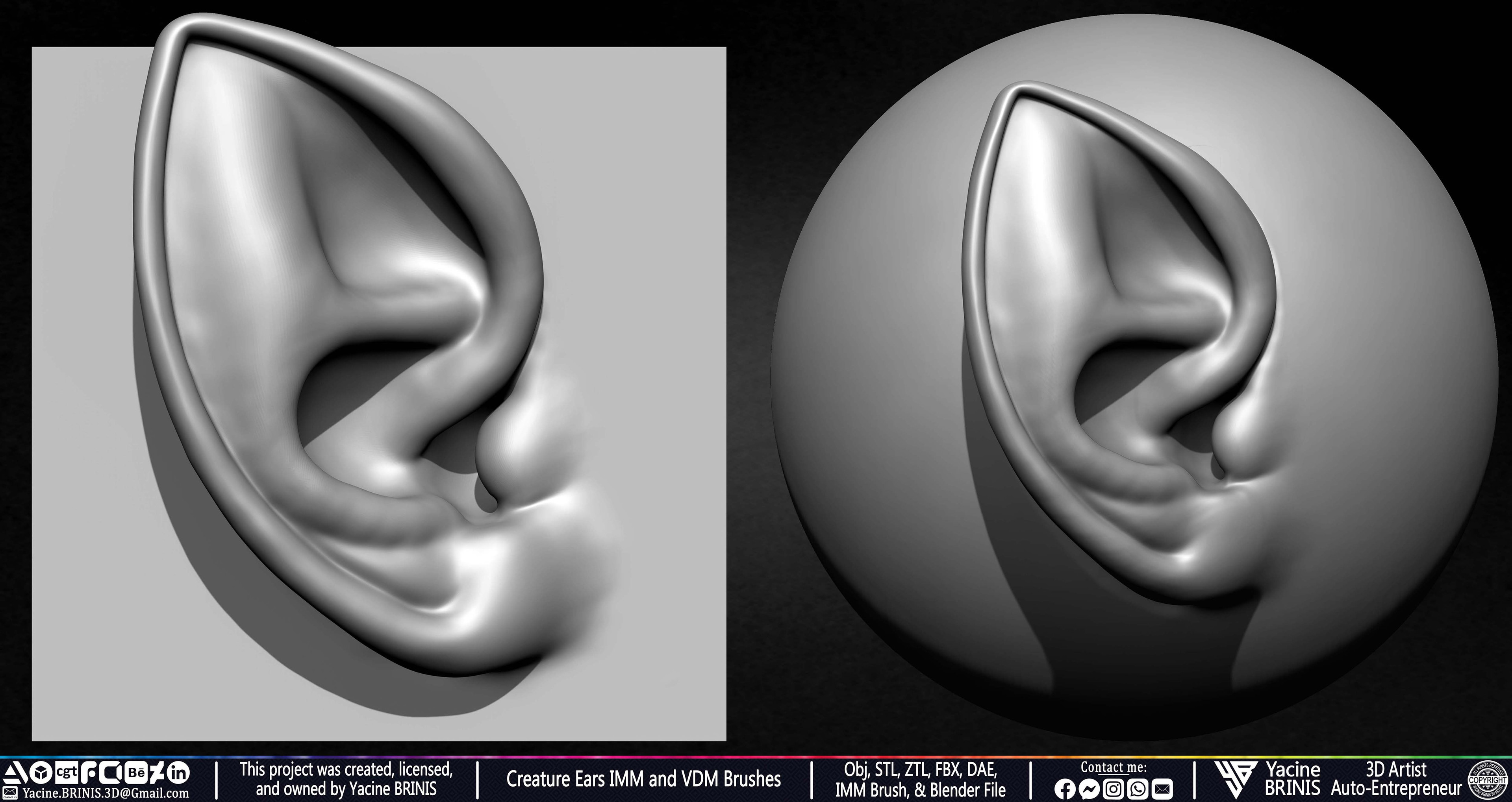 Creature Ears IMM and VDM Brushes Sculpted by Yacine BRINIS Vol 1 Set 21