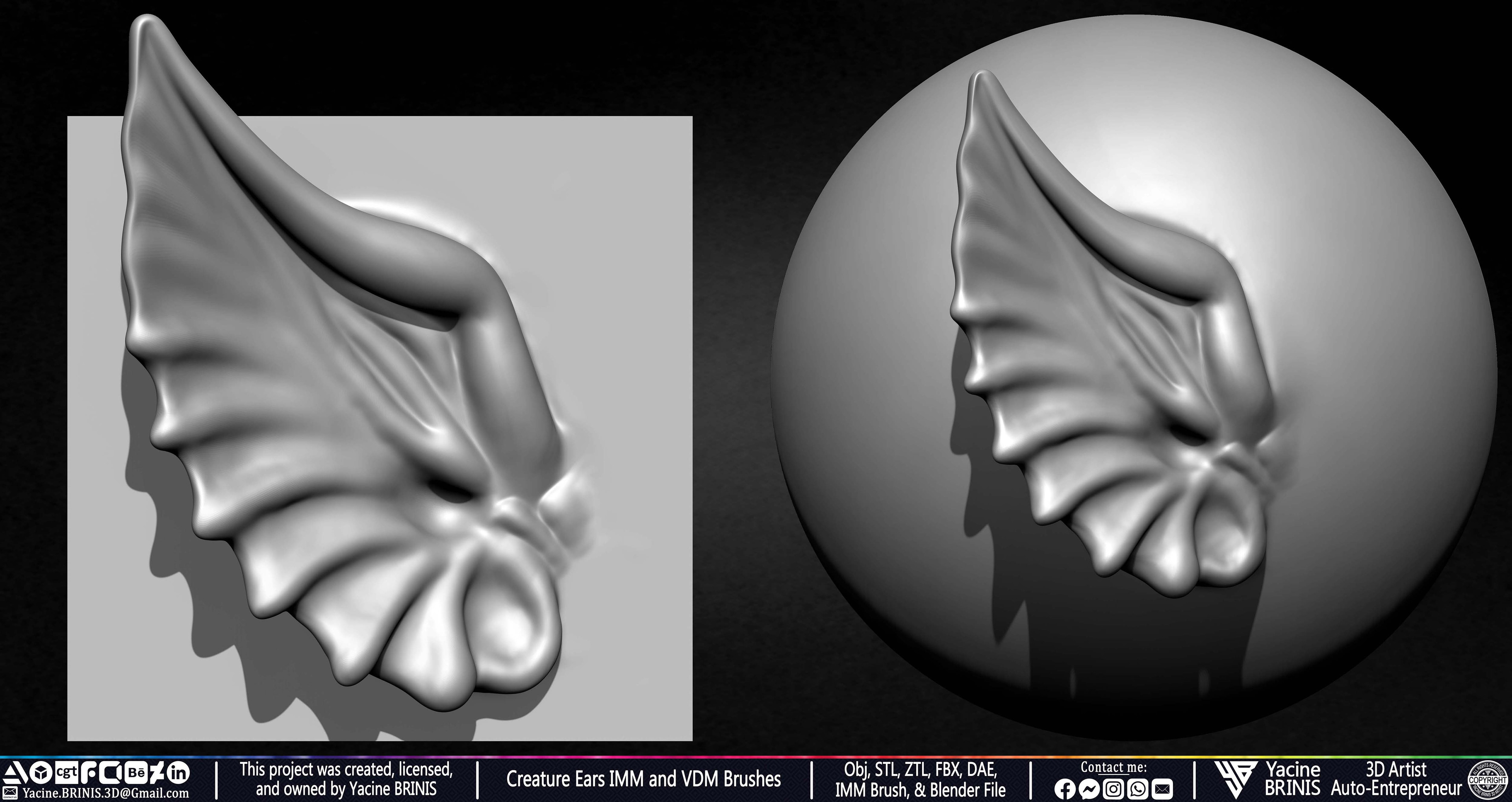 Creature Ears IMM and VDM Brushes Sculpted by Yacine BRINIS Vol 1 Set 26