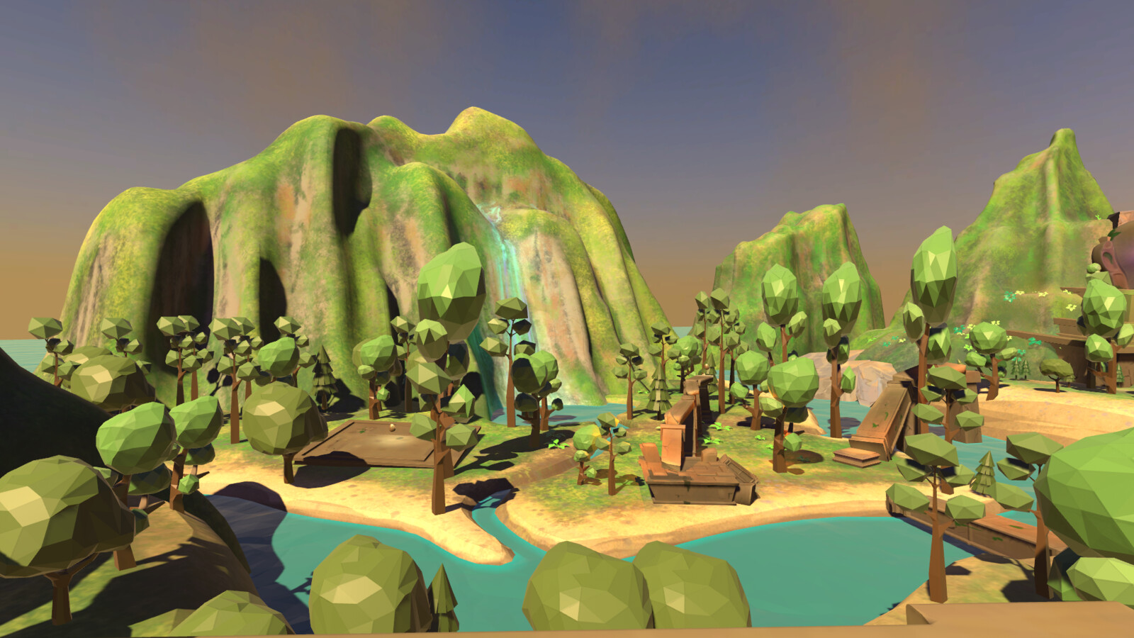 View of Jungle Ruins and waterfall