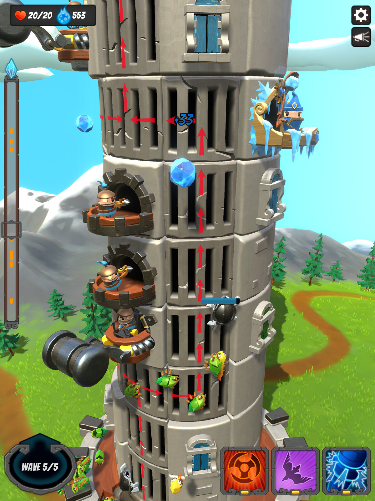 A typical tower showing some defensive structures ready to knock off the bugs.
