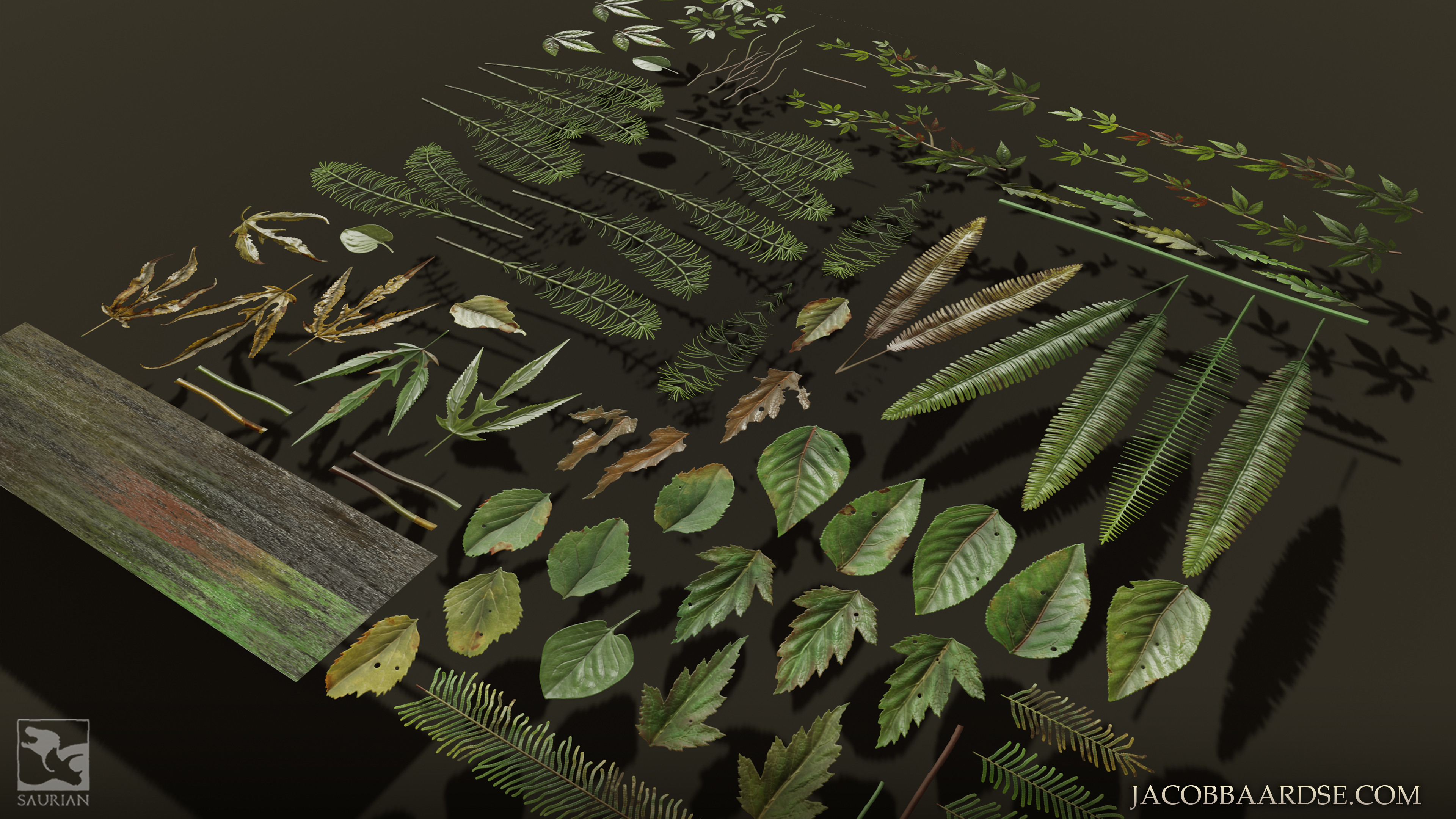 Material render of the texture sheet containing all 9 species of plant